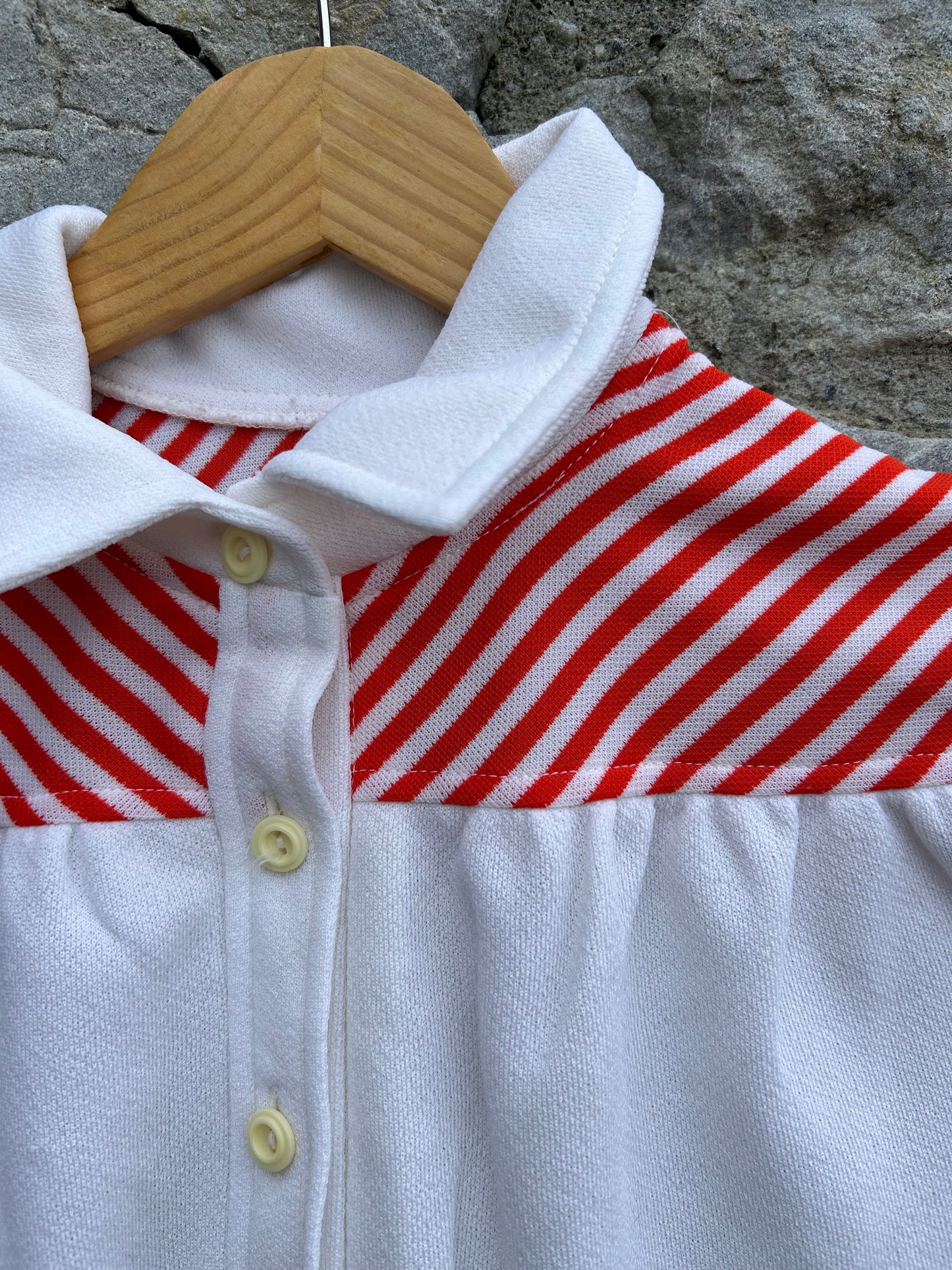 70s white& red stripy dress  12y (152cm)