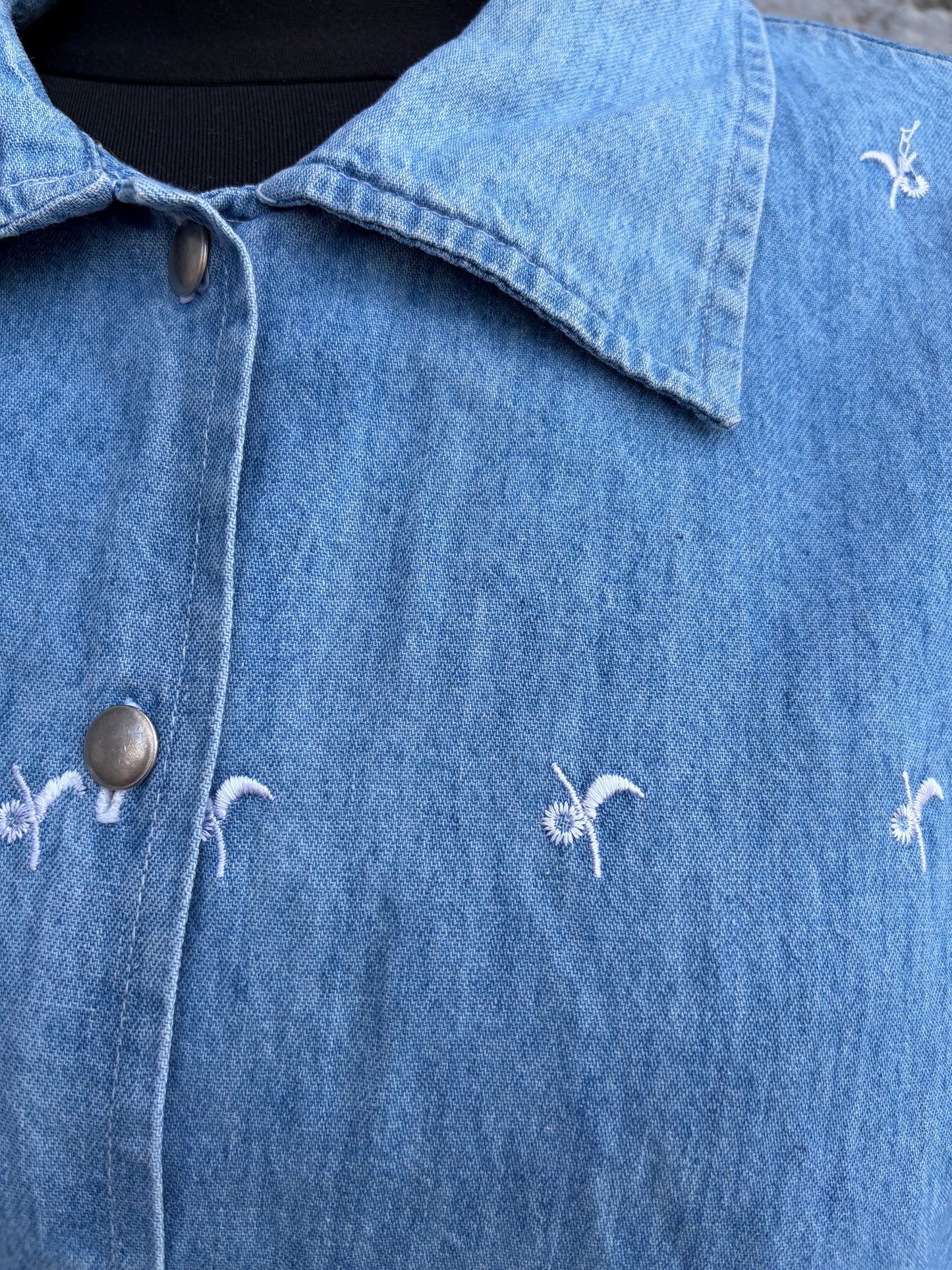90s denim embroidered shirt uk 12-14