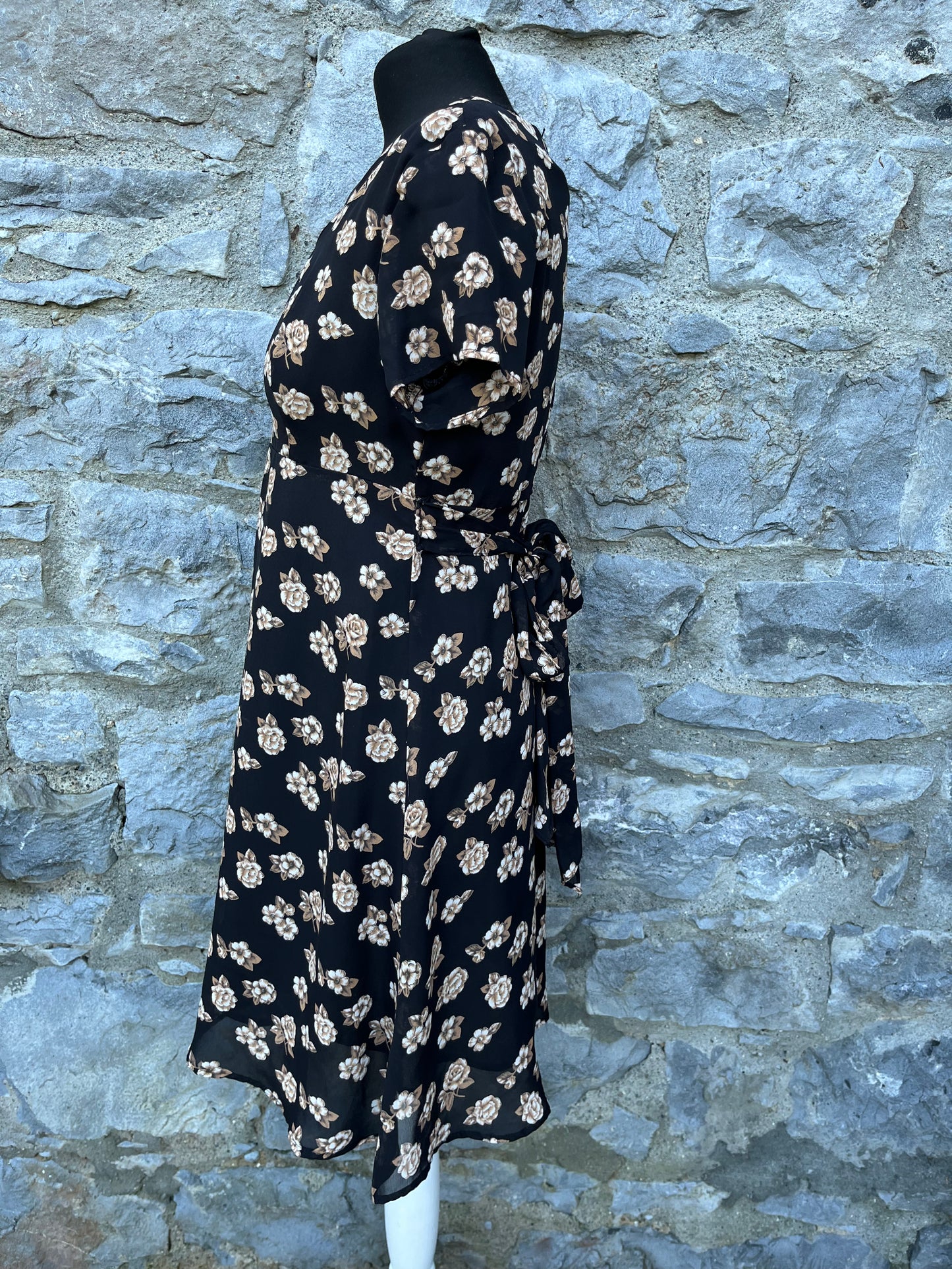 90s brown flowers black dress uk 6-8