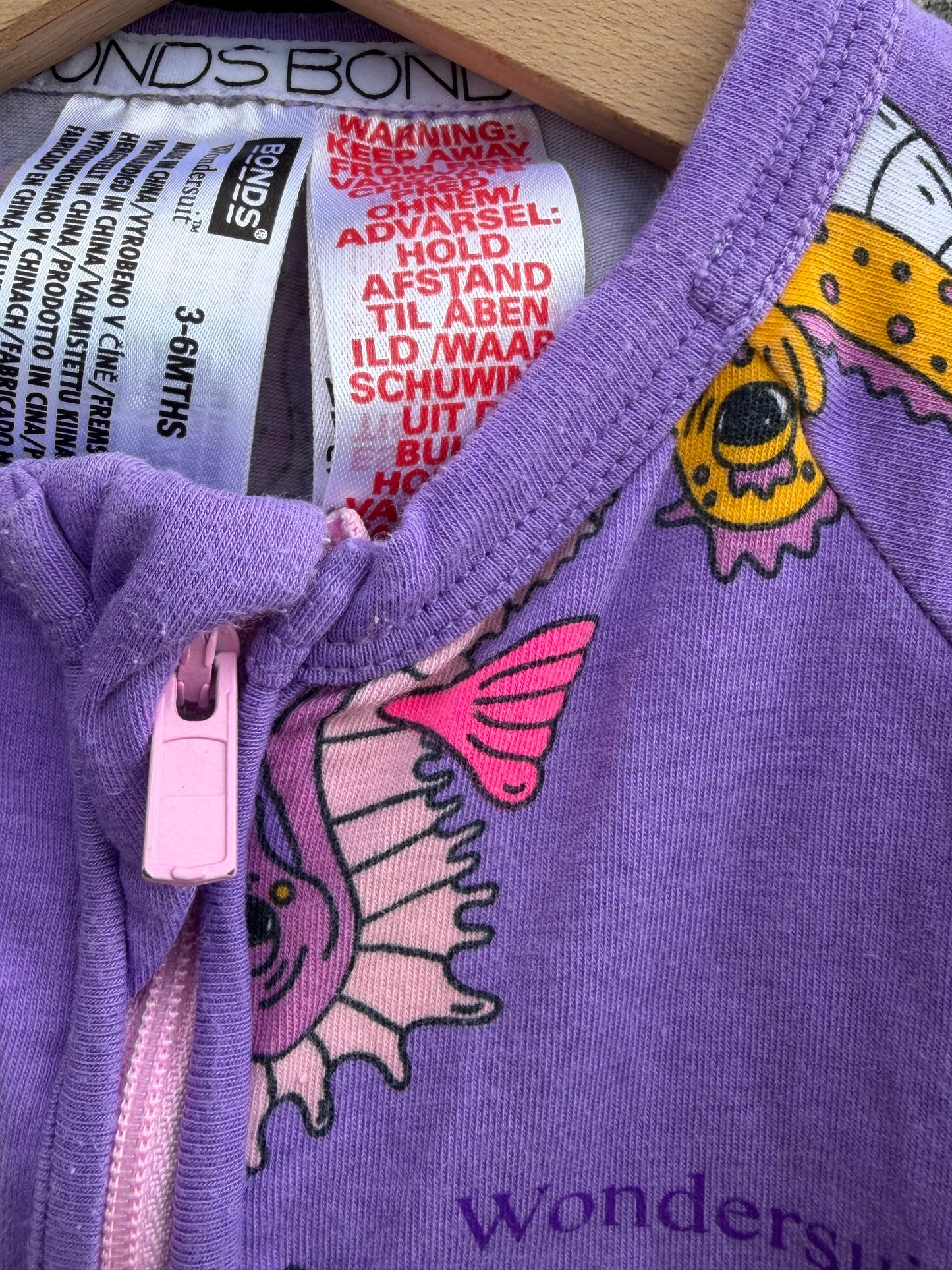 Sea horses purple onesie  3-6m (62-68cm)