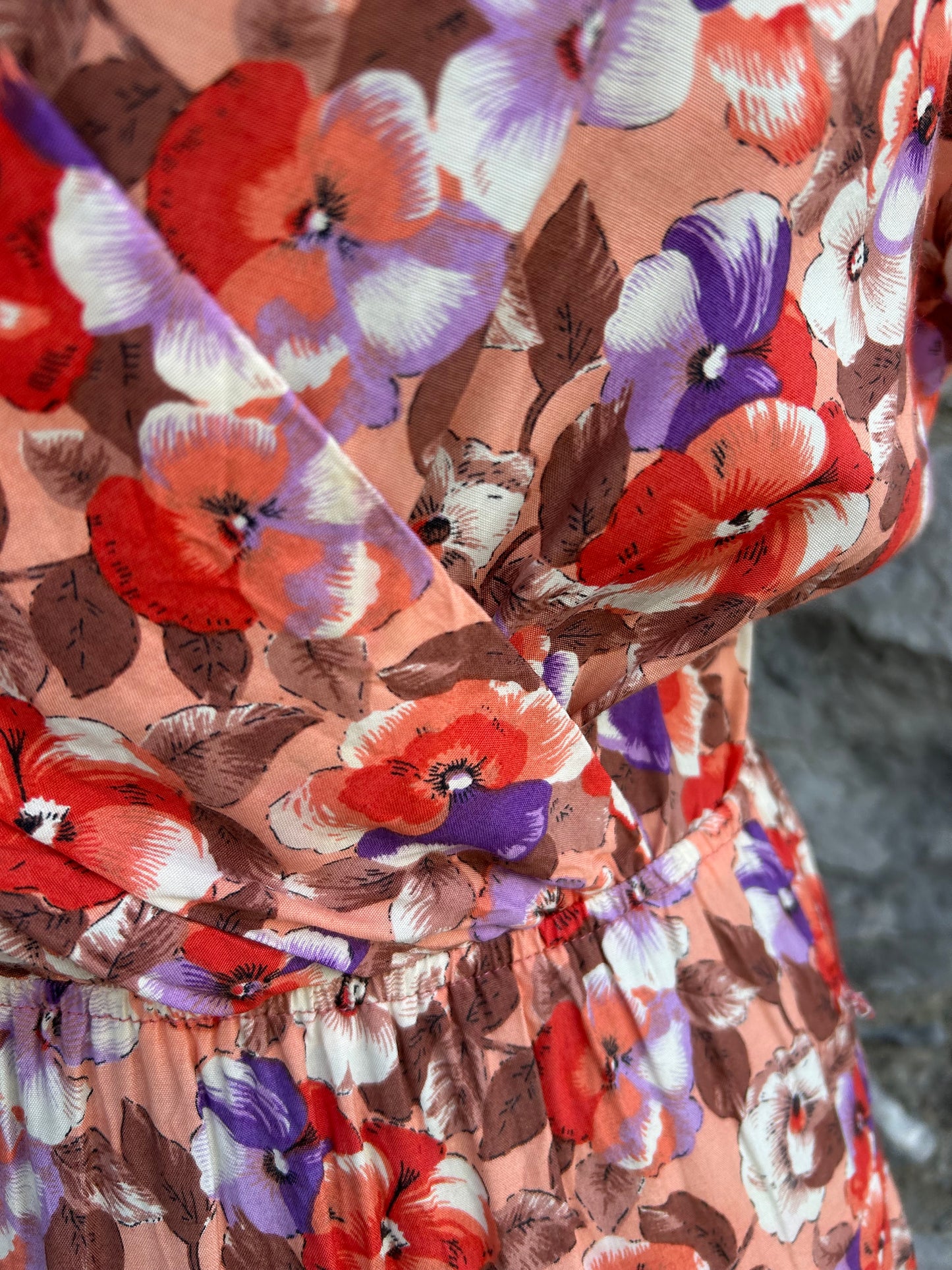 80s flowers peach dress uk 10-12