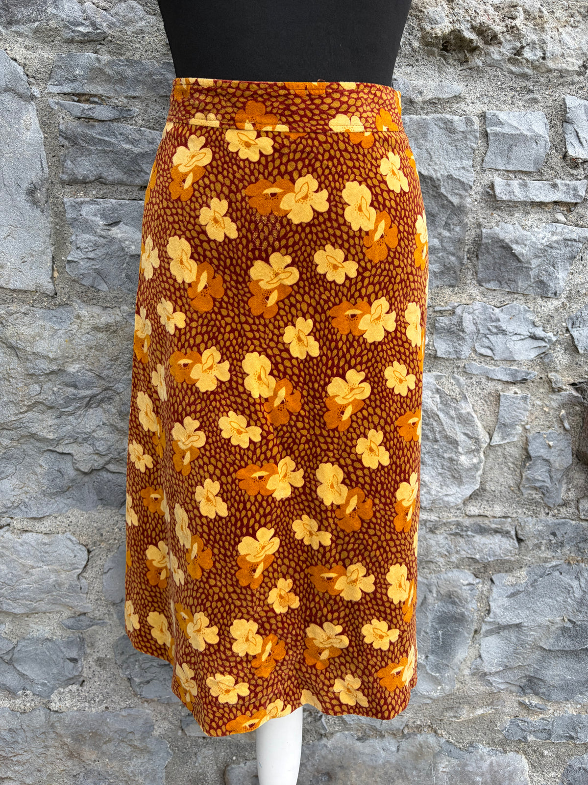 70s brown floral velour skirt uk 6