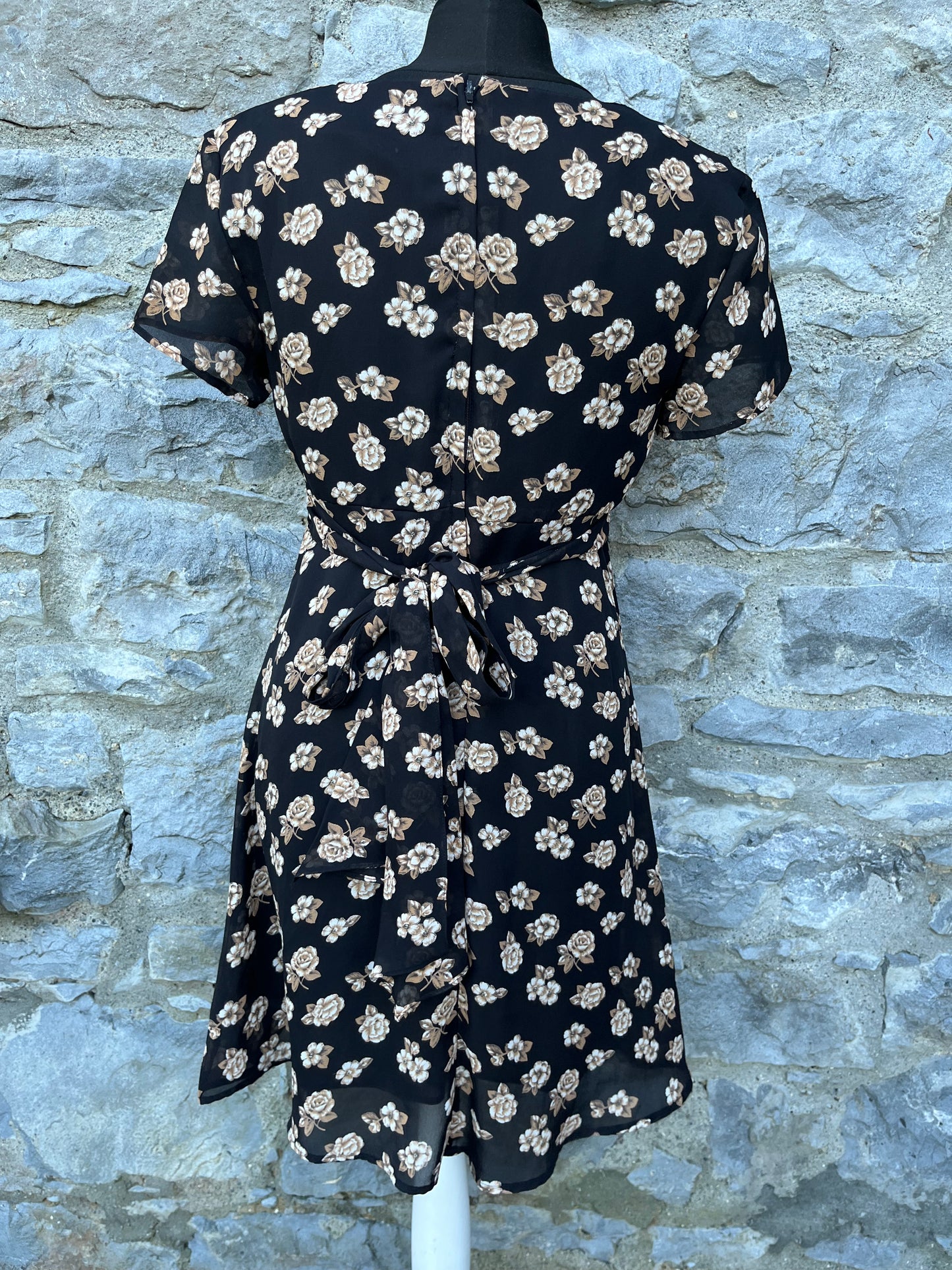 90s brown flowers black dress uk 6-8