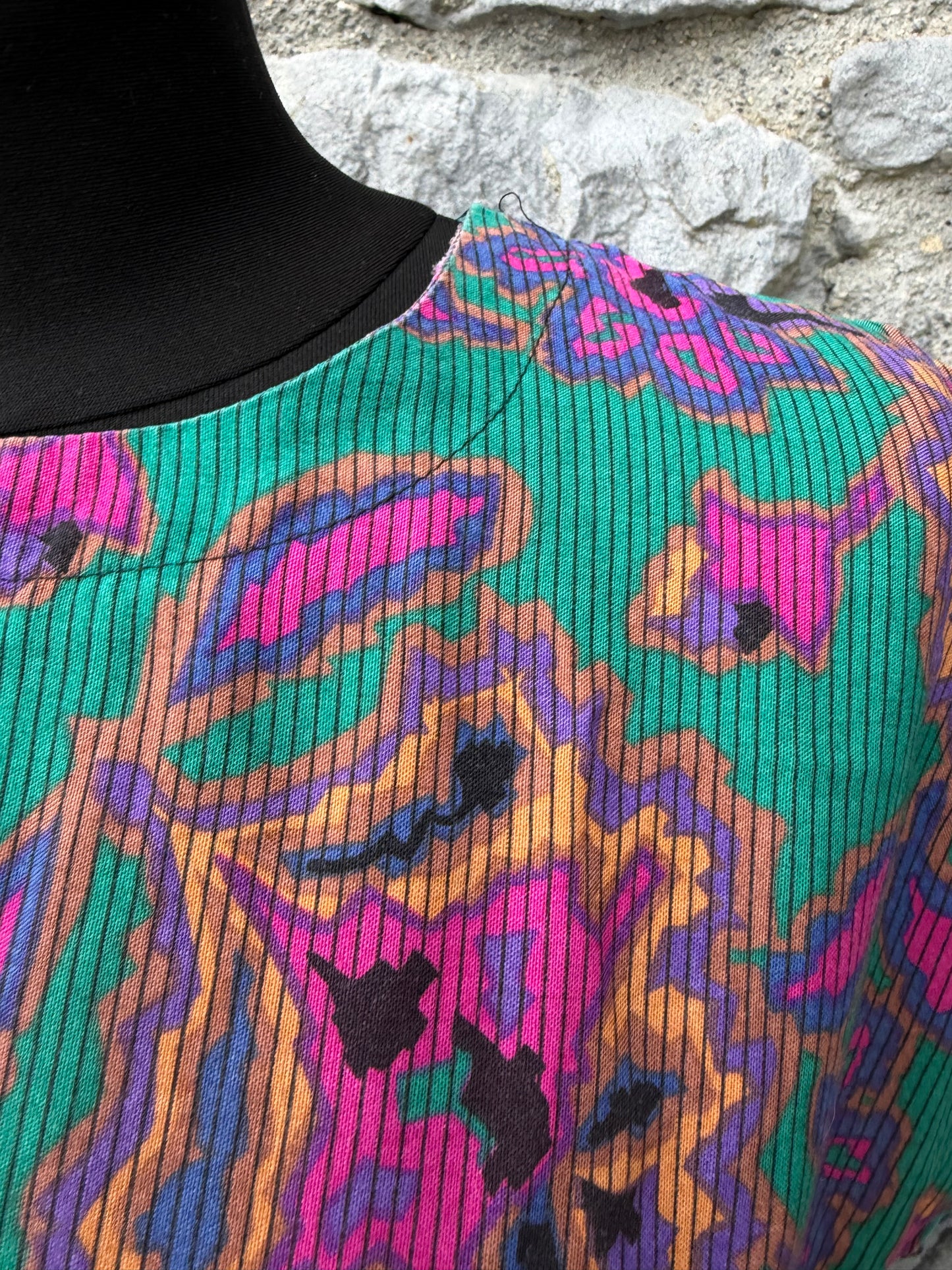 90s Teal&purple tropical print top uk 6-8