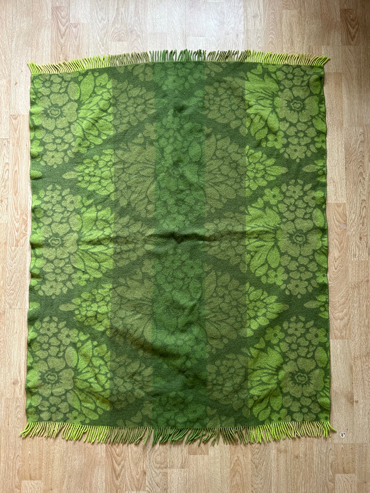 Green floral wool blanket