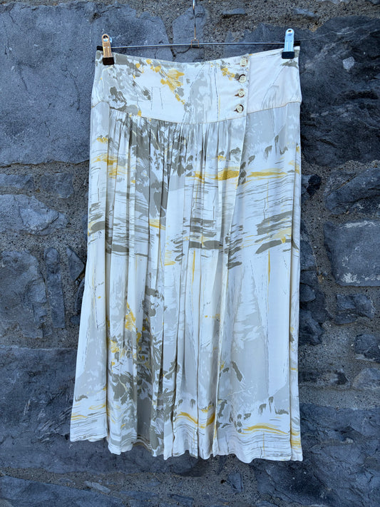 80s beige floral wrap skirt uk 12