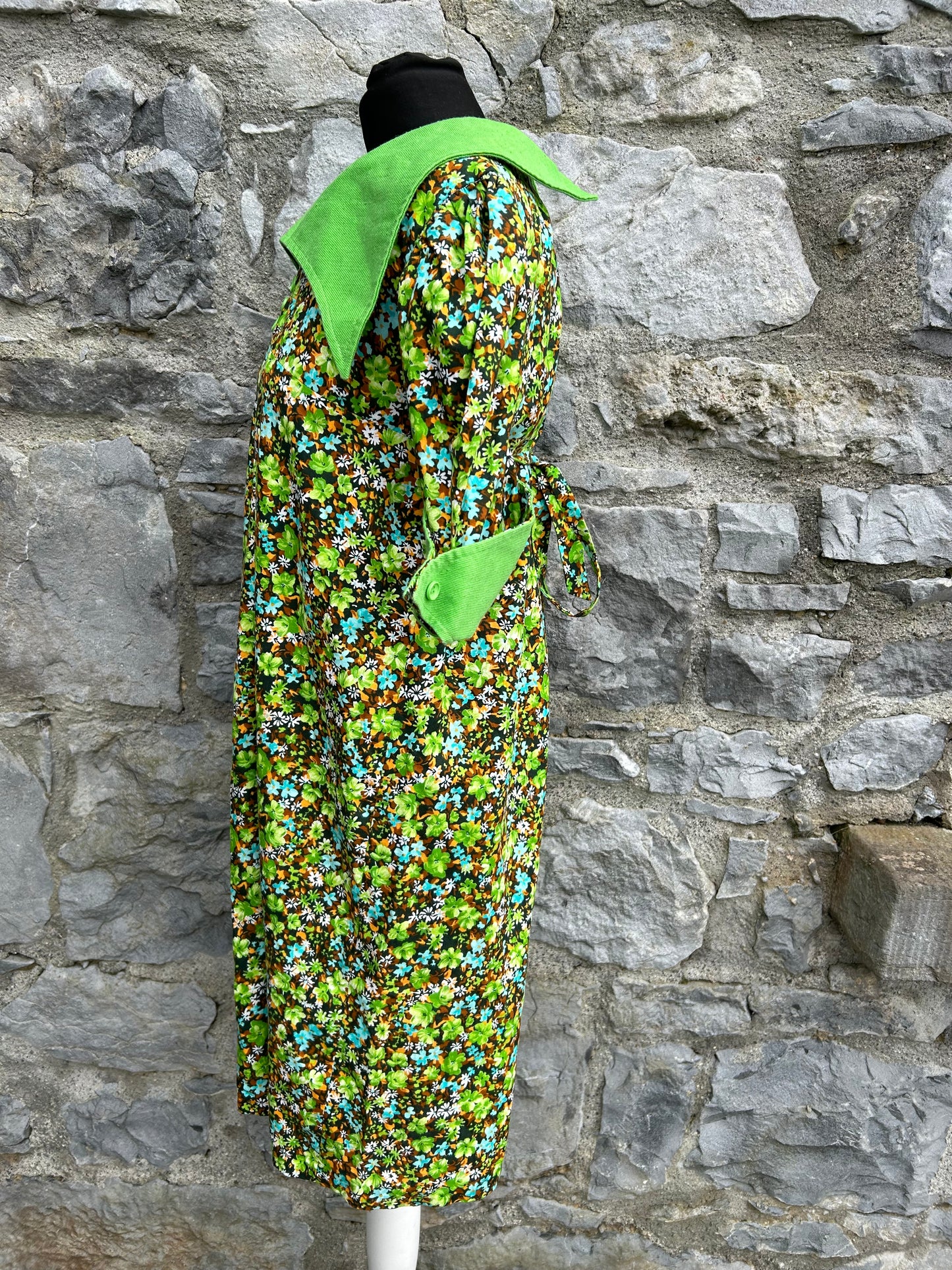 70s green floral dress uk 10