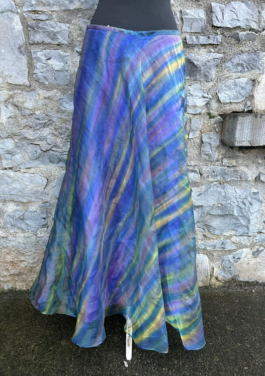 80s blue stripy maxi skirt uk 12-14