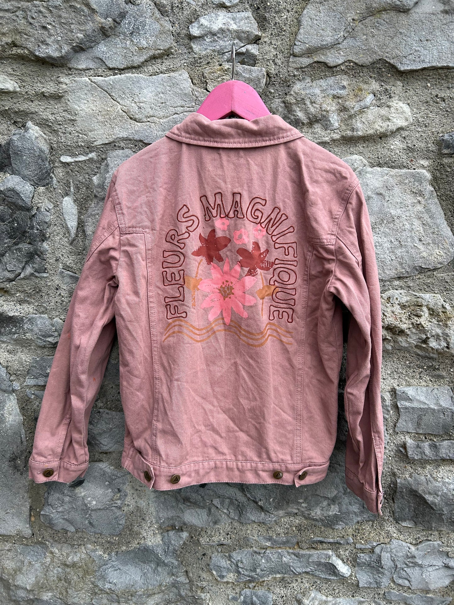 Beige rose floral denim jacket 8-9y (128-134cm)
