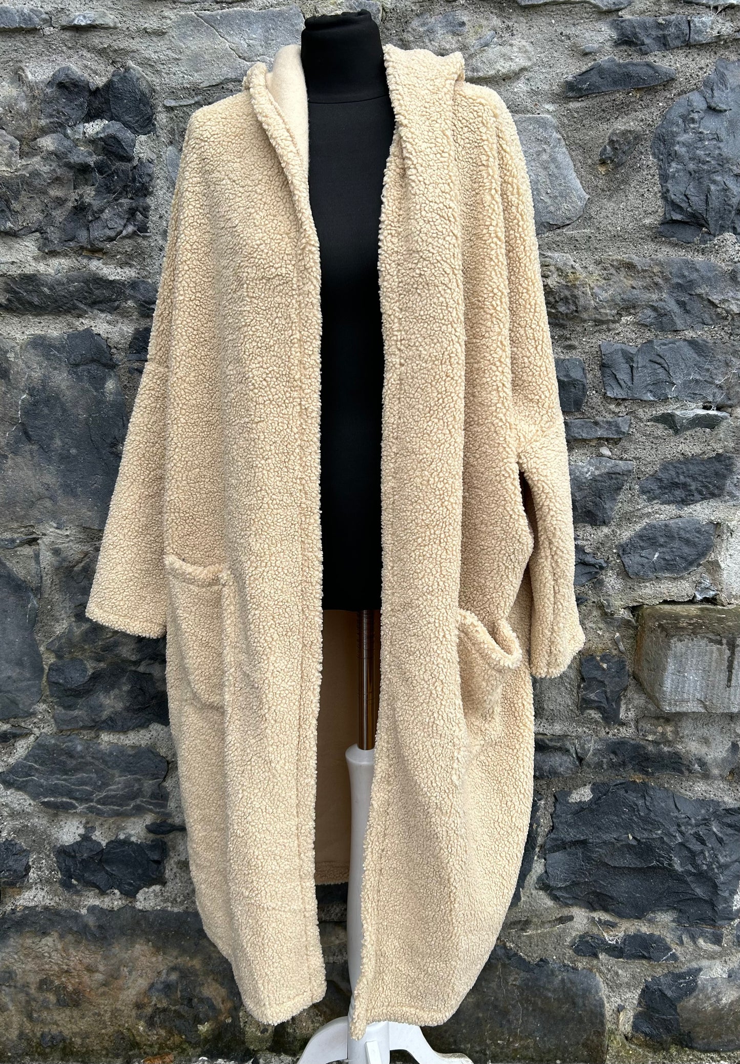 Beige teddy open coat uk 12-16