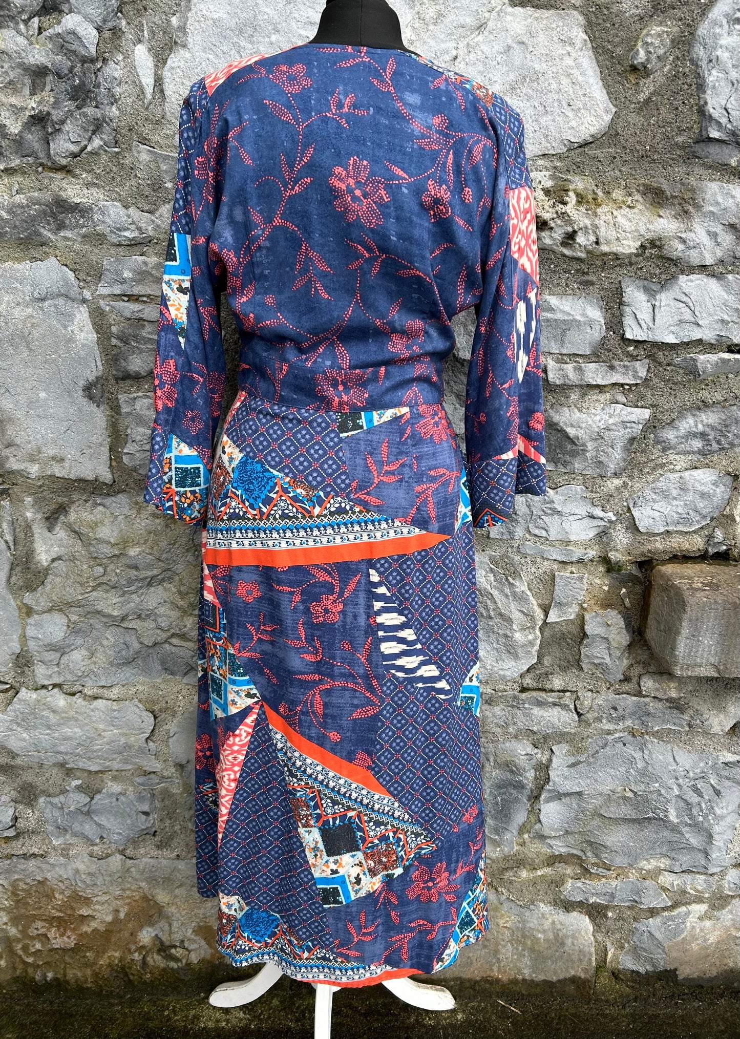 Blue patchwork floral maxi dress uk 8