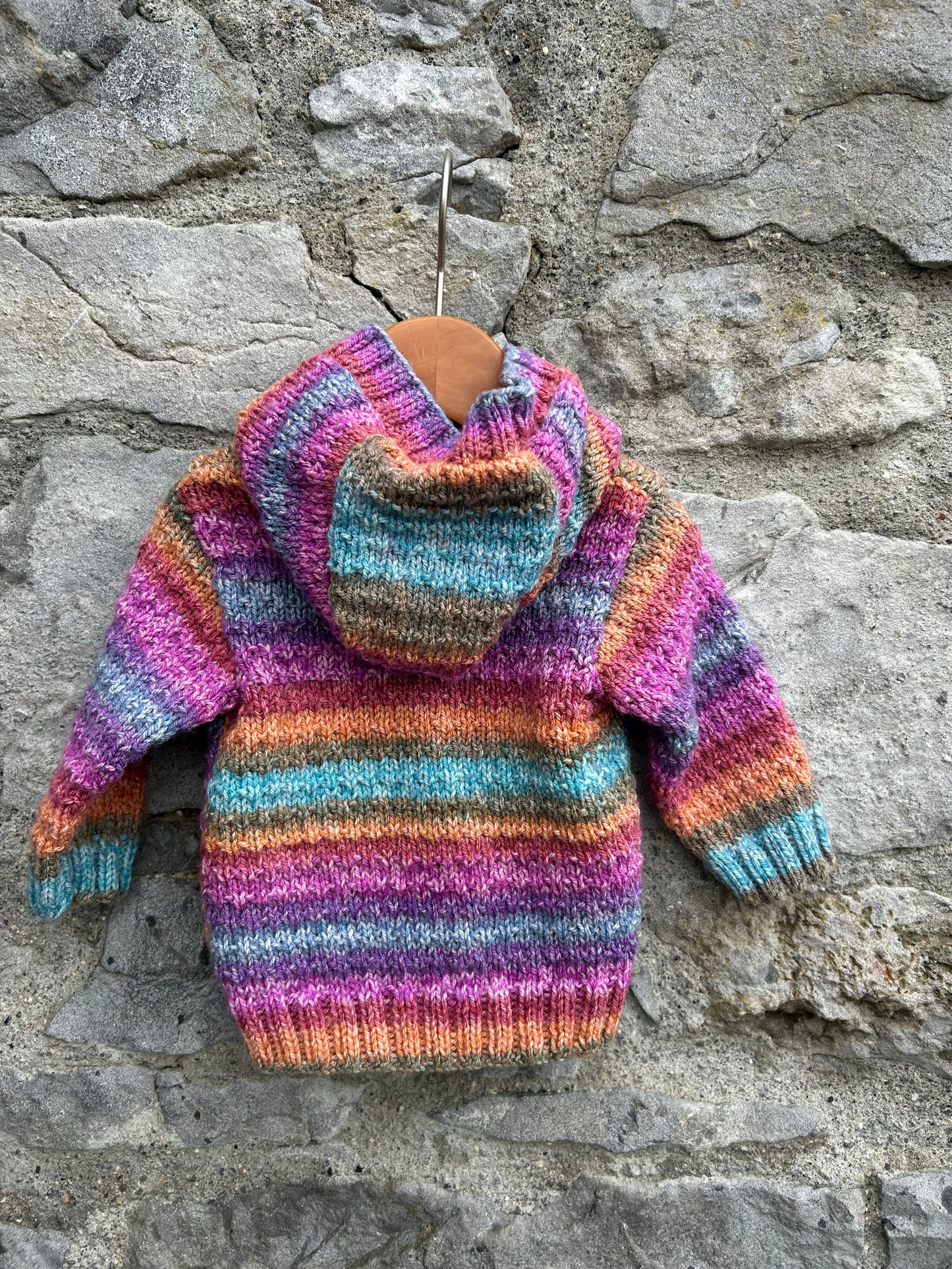 Colourful Aran style hooded cardigan  3-6m (62-68cm)