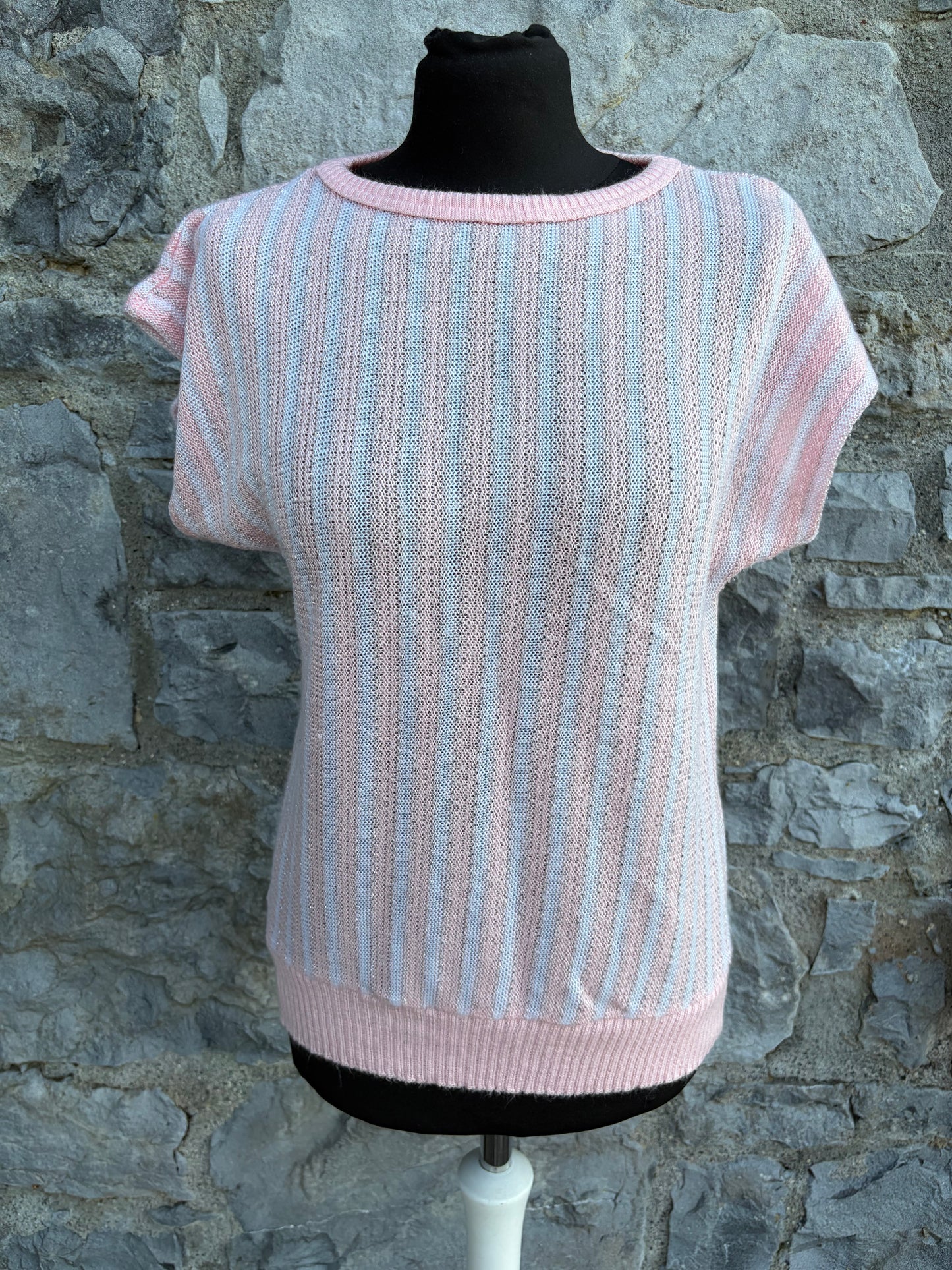 80s pink stripy knitted top uk 10