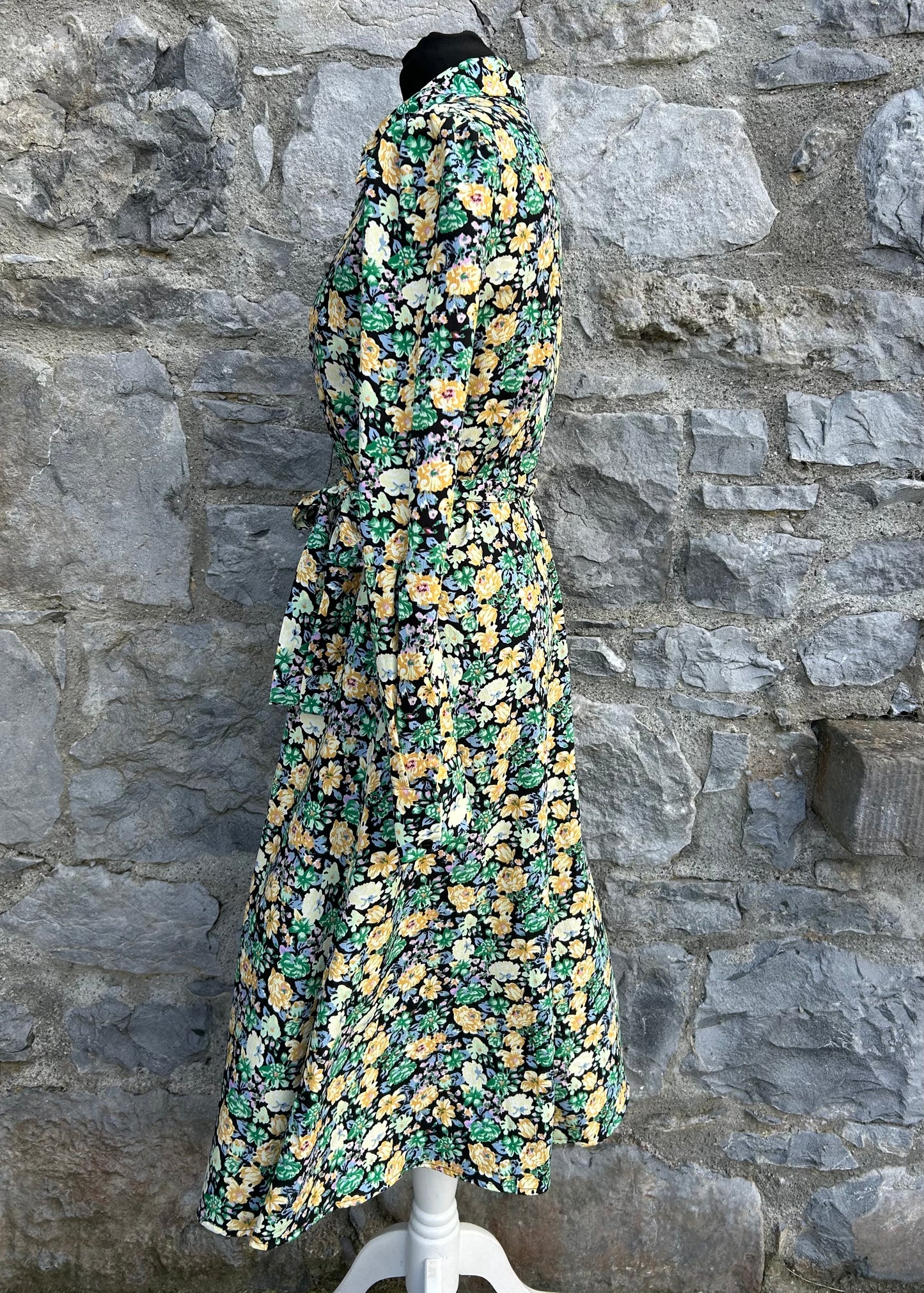 Yellow flowers black maxi dress uk 6-8