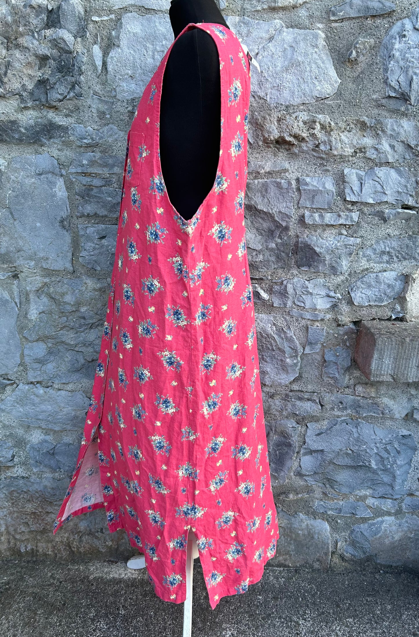 Red flower linen dress uk 12-14