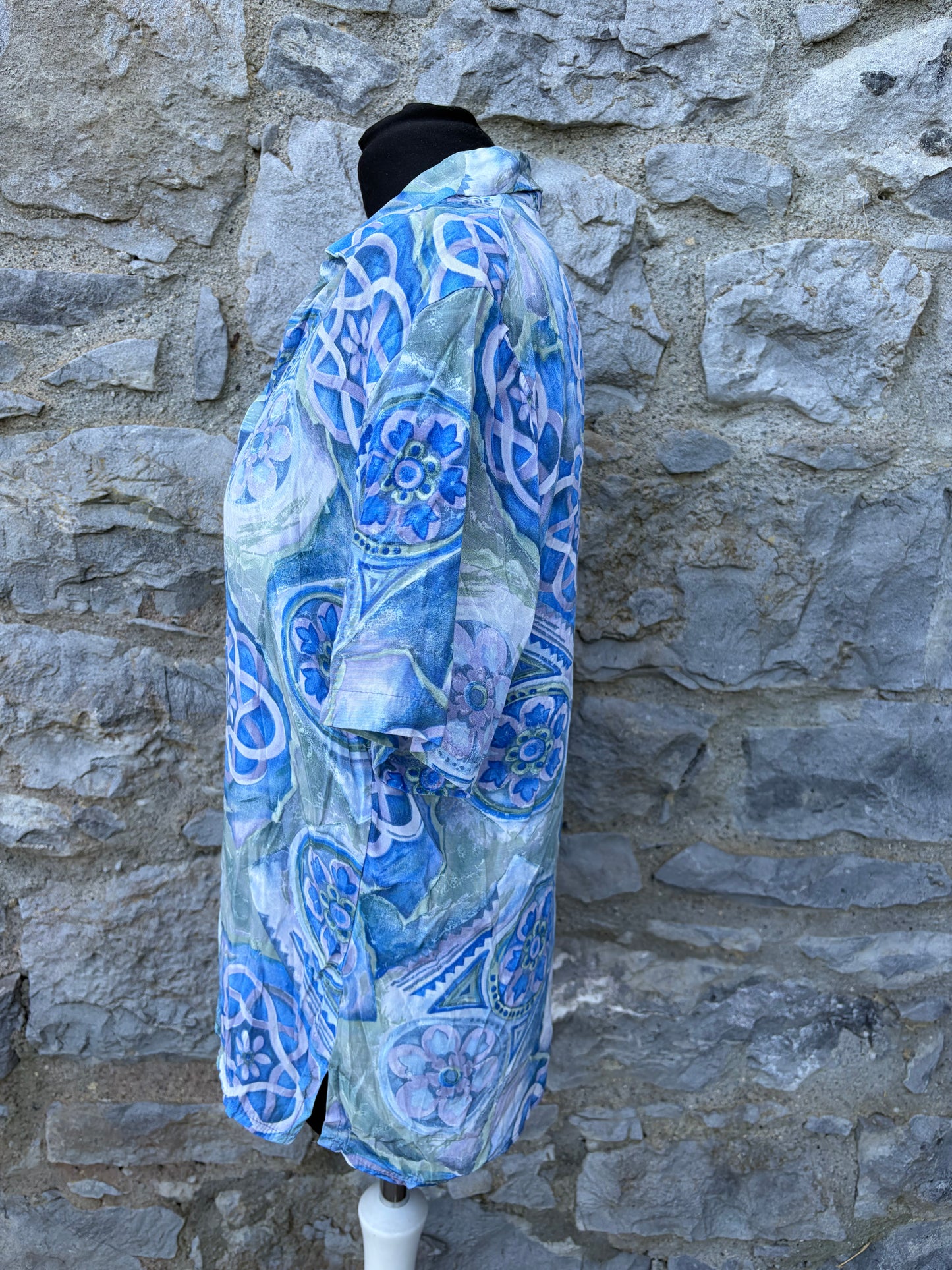 80s blue abstract blouse uk 10-12