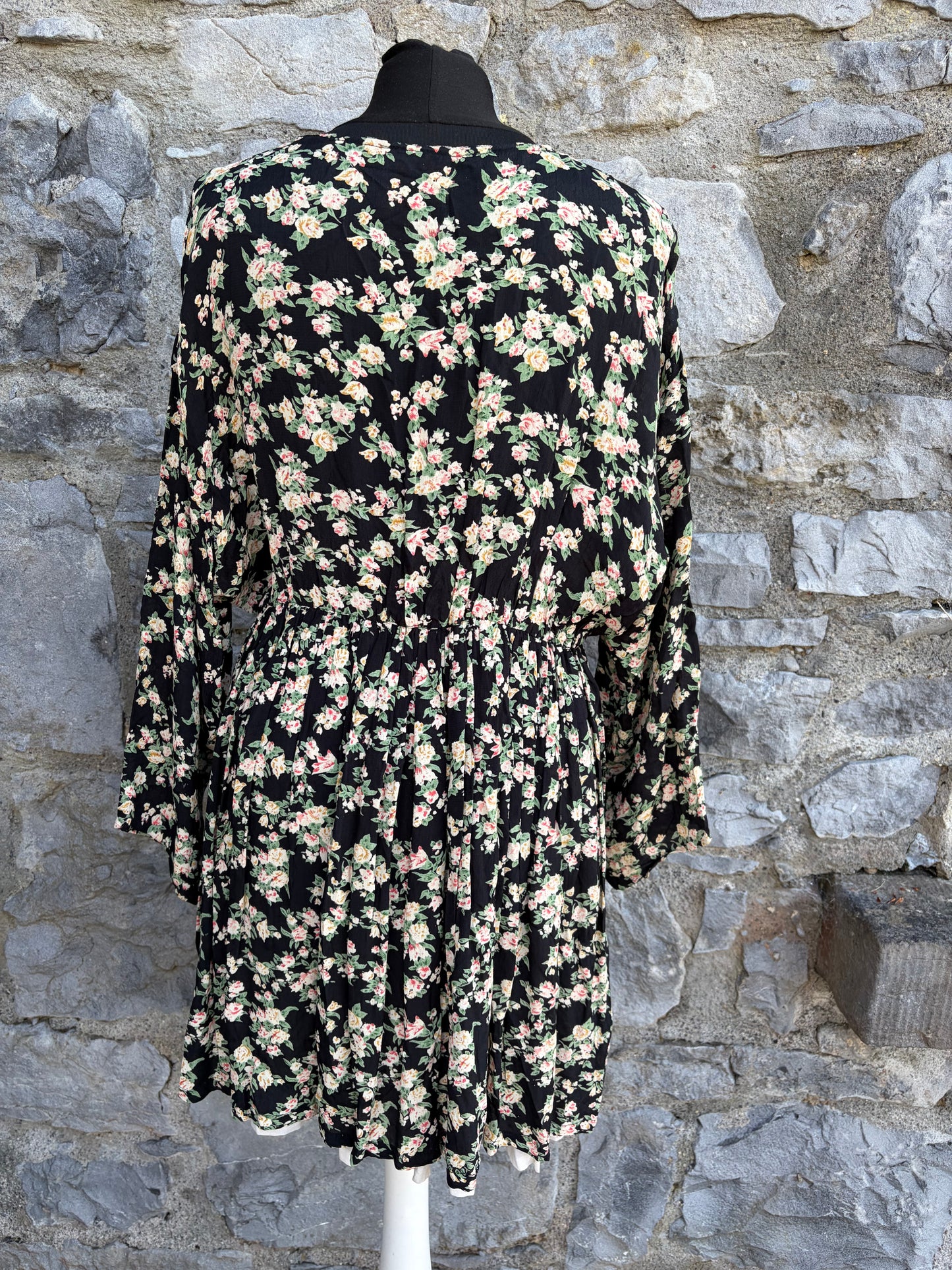 90s pink roses black tunic uk 10