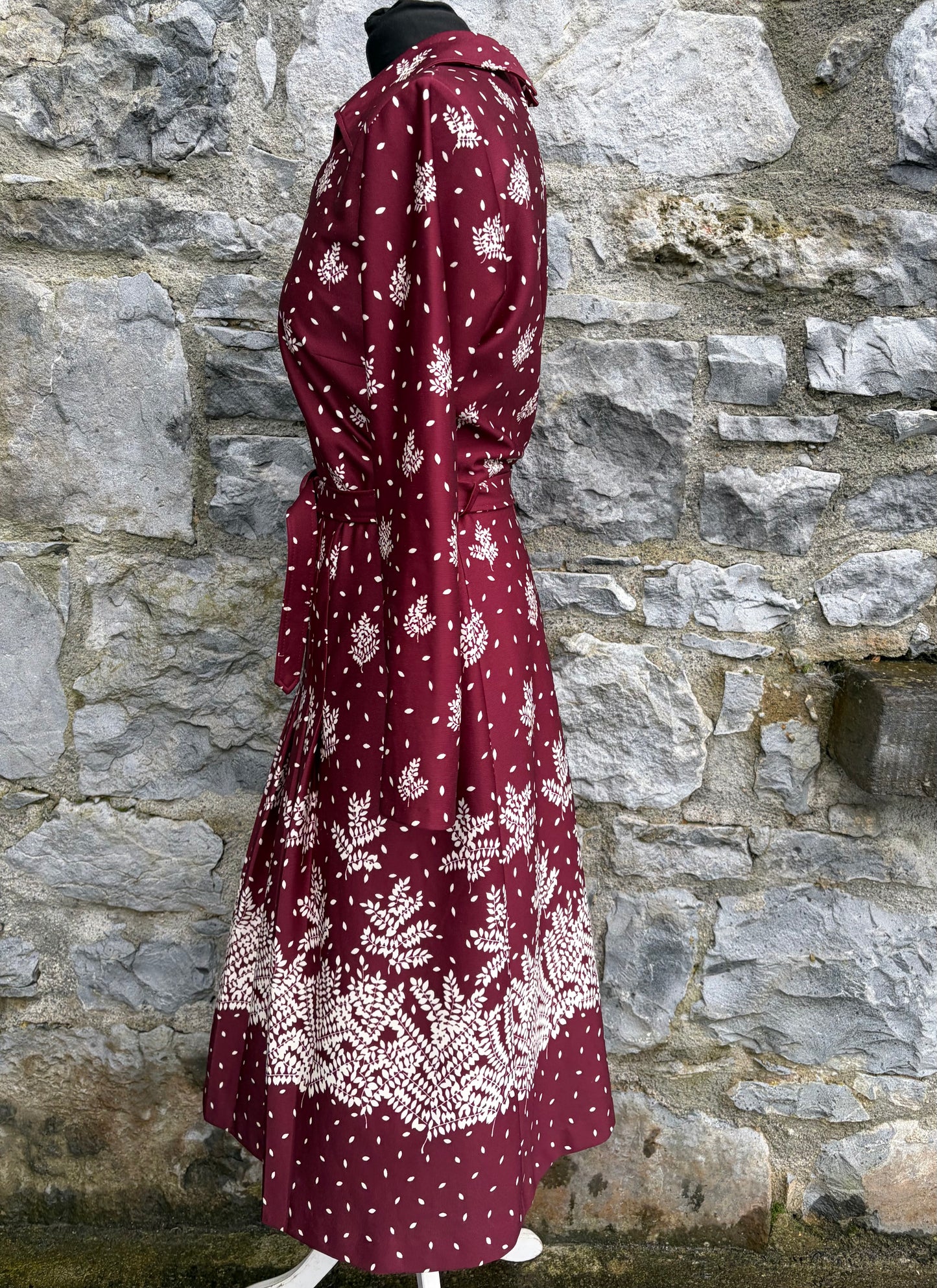 80s Maroon leaves dress uk 10