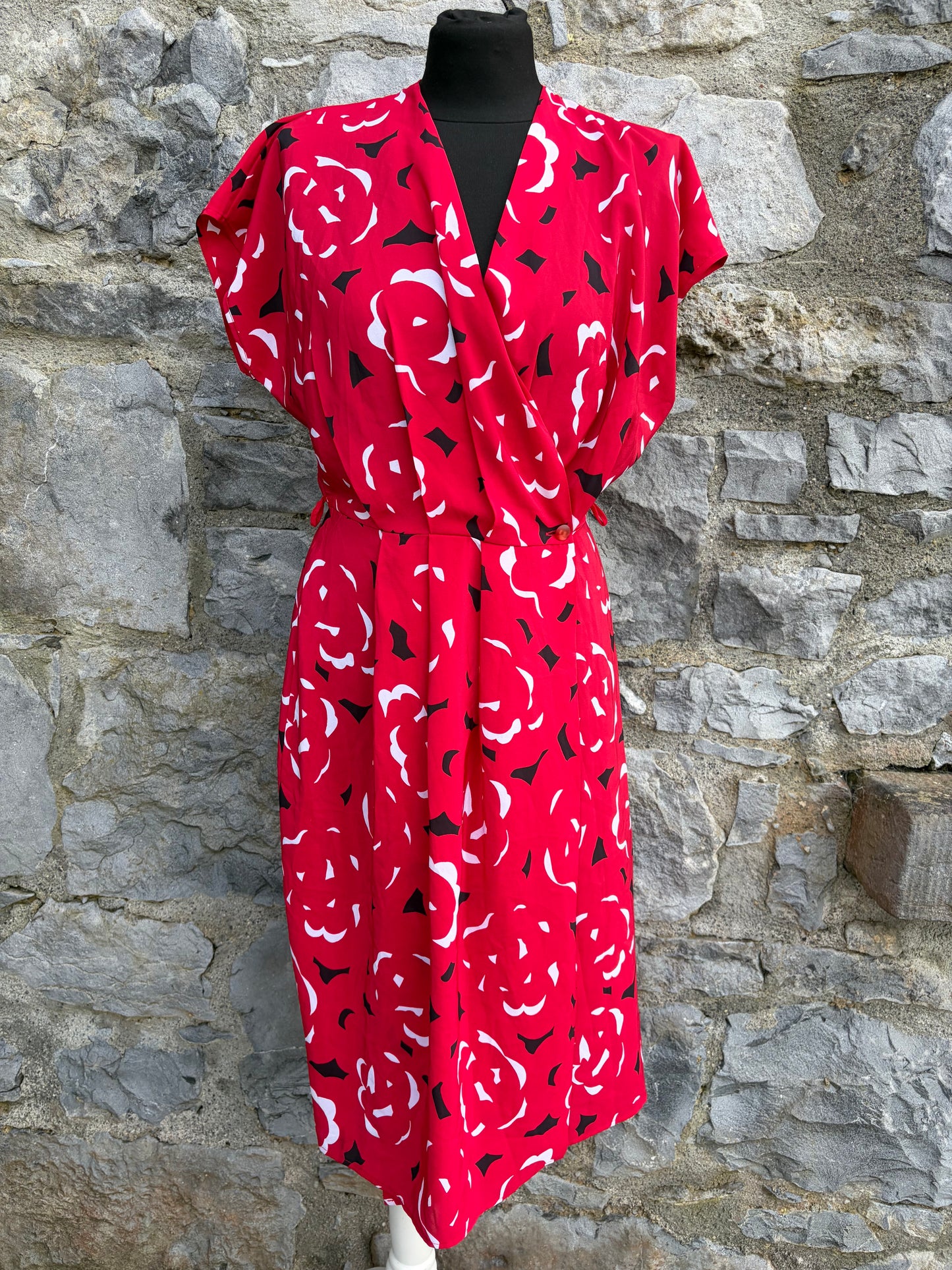 80s red floral dress uk 8