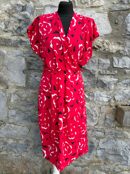 80s red floral dress uk 8