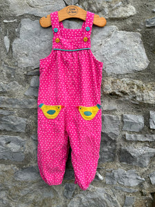 Pink cord dungarees with bird pockets  18-24m (86-92cm)