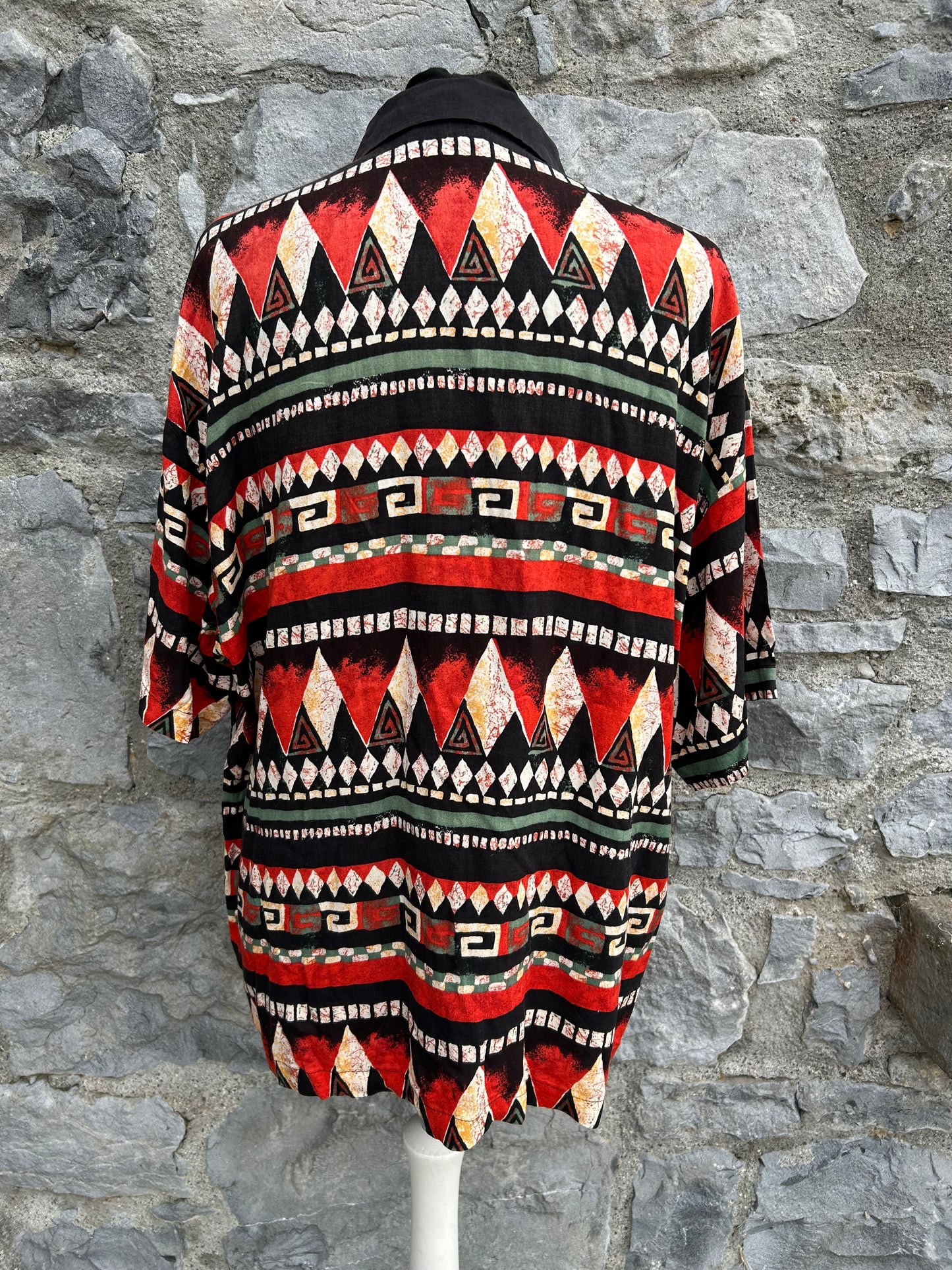 80s red&black geometric polo top Large