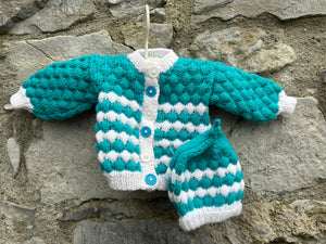 Bubble knit turquoise cardigan&hat   Newborn (50-56cm)