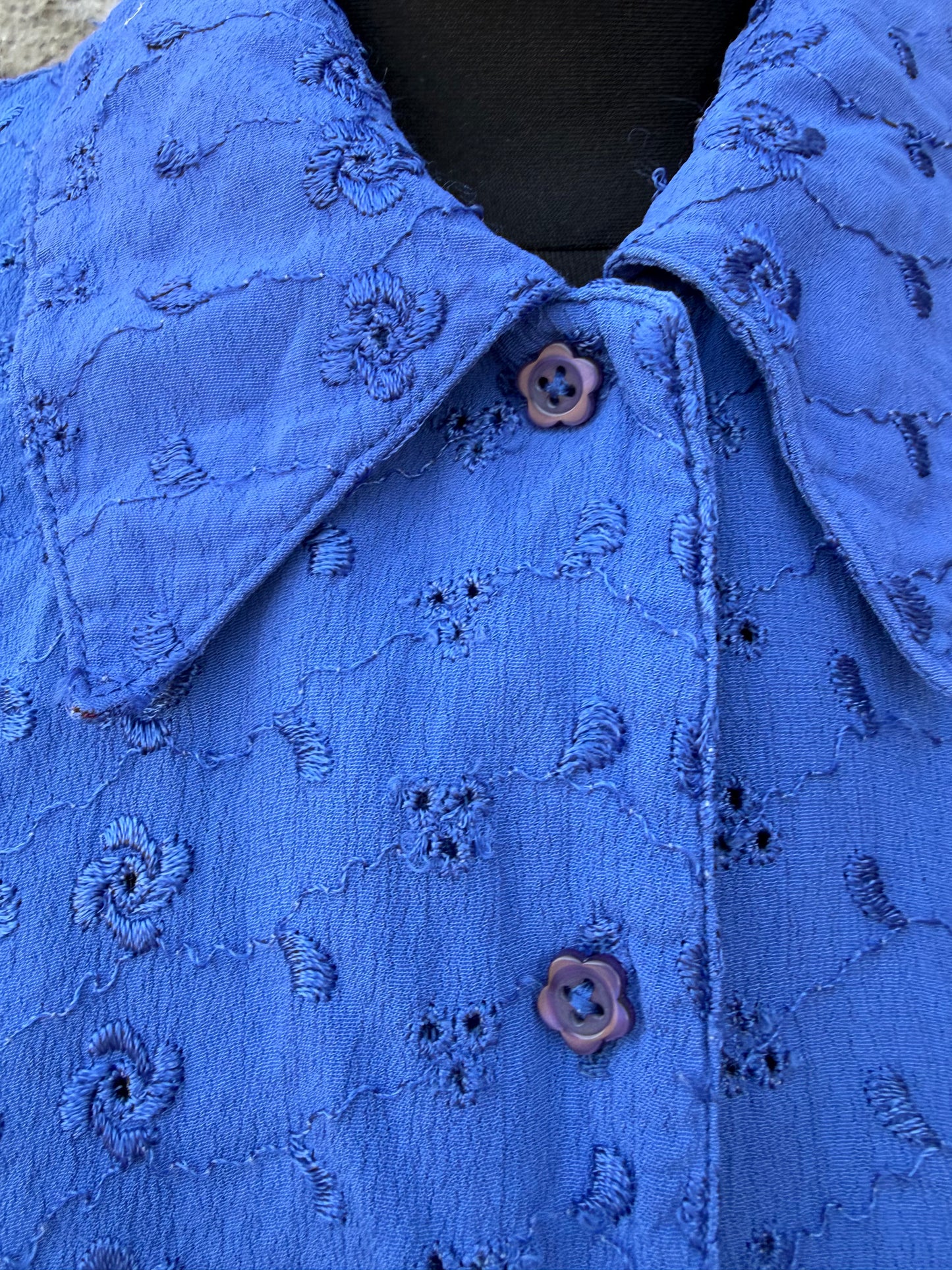 90s blue floral Broderie blouse uk 12-14