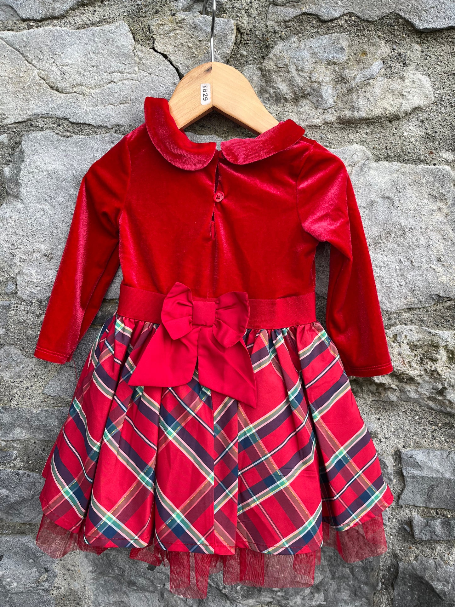 Red velvet&tartan dress  6-9m (68-74cm)