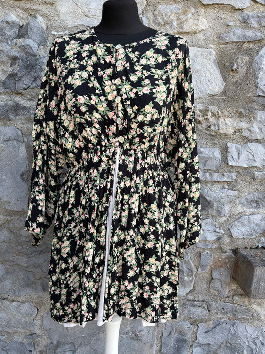 90s pink roses black tunic uk 10