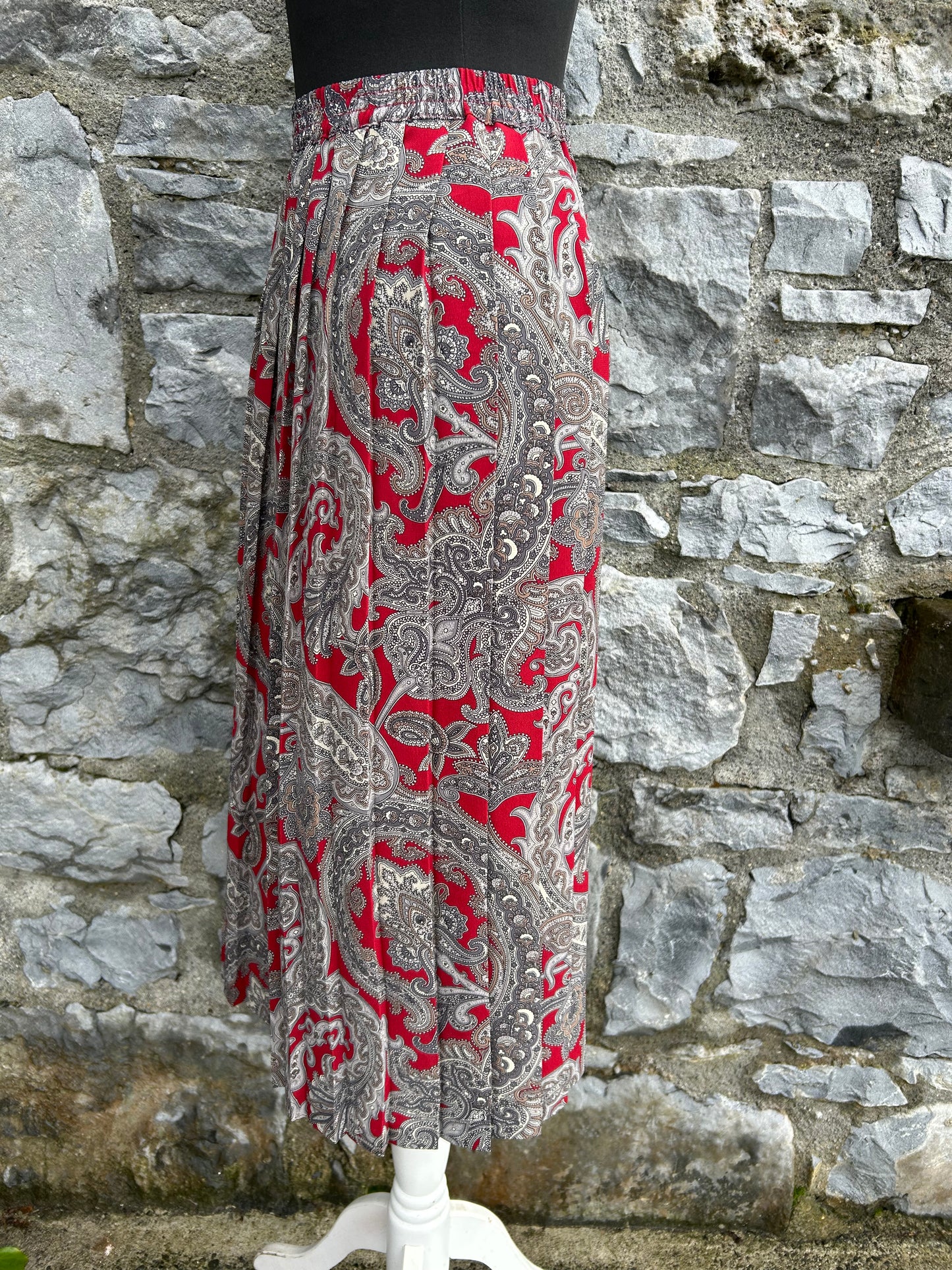 80s red&grey paisley pleated skirt uk 6-8