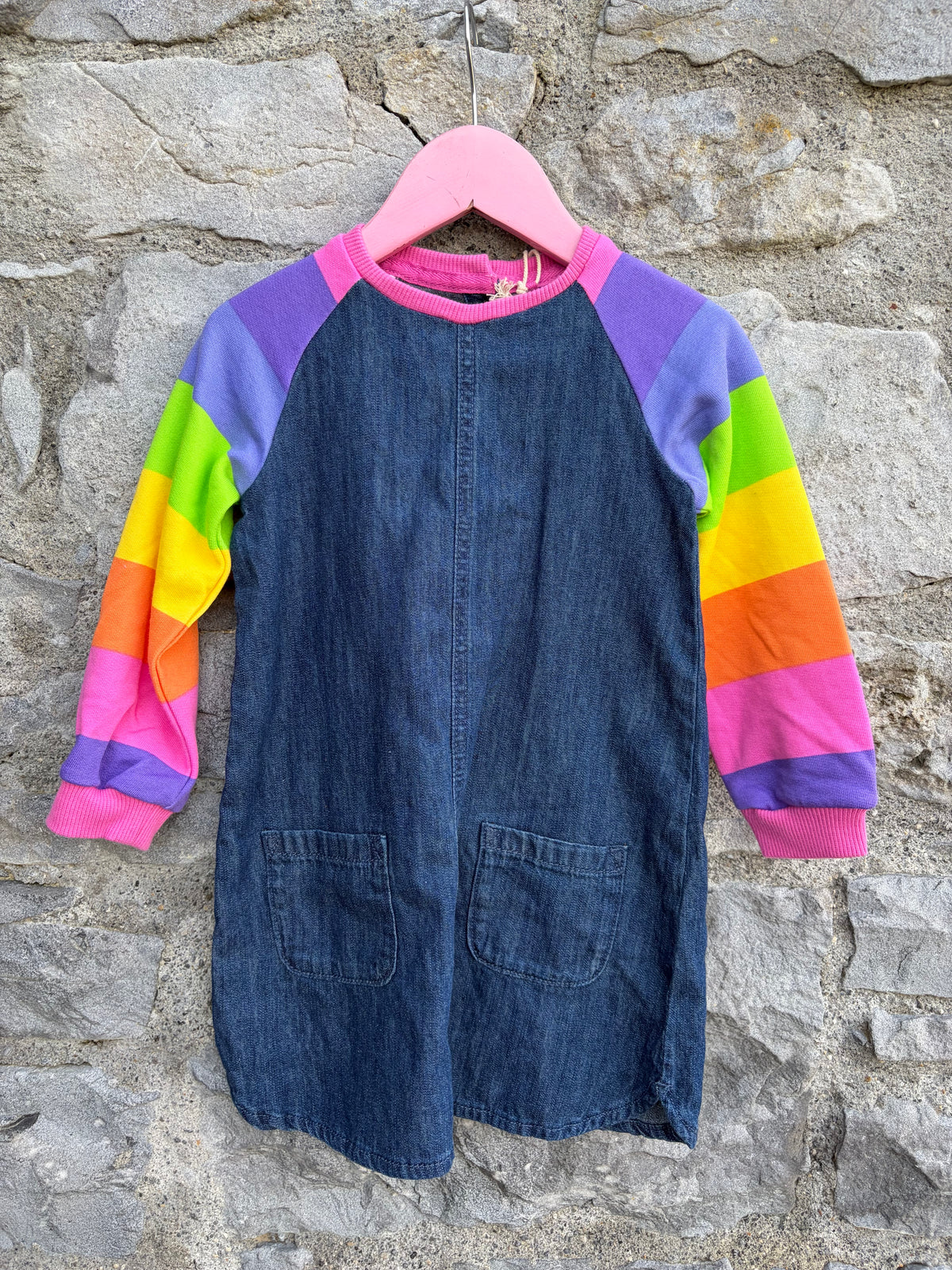 Rainbow sleeves denim dress 2-3y (92-98cm)