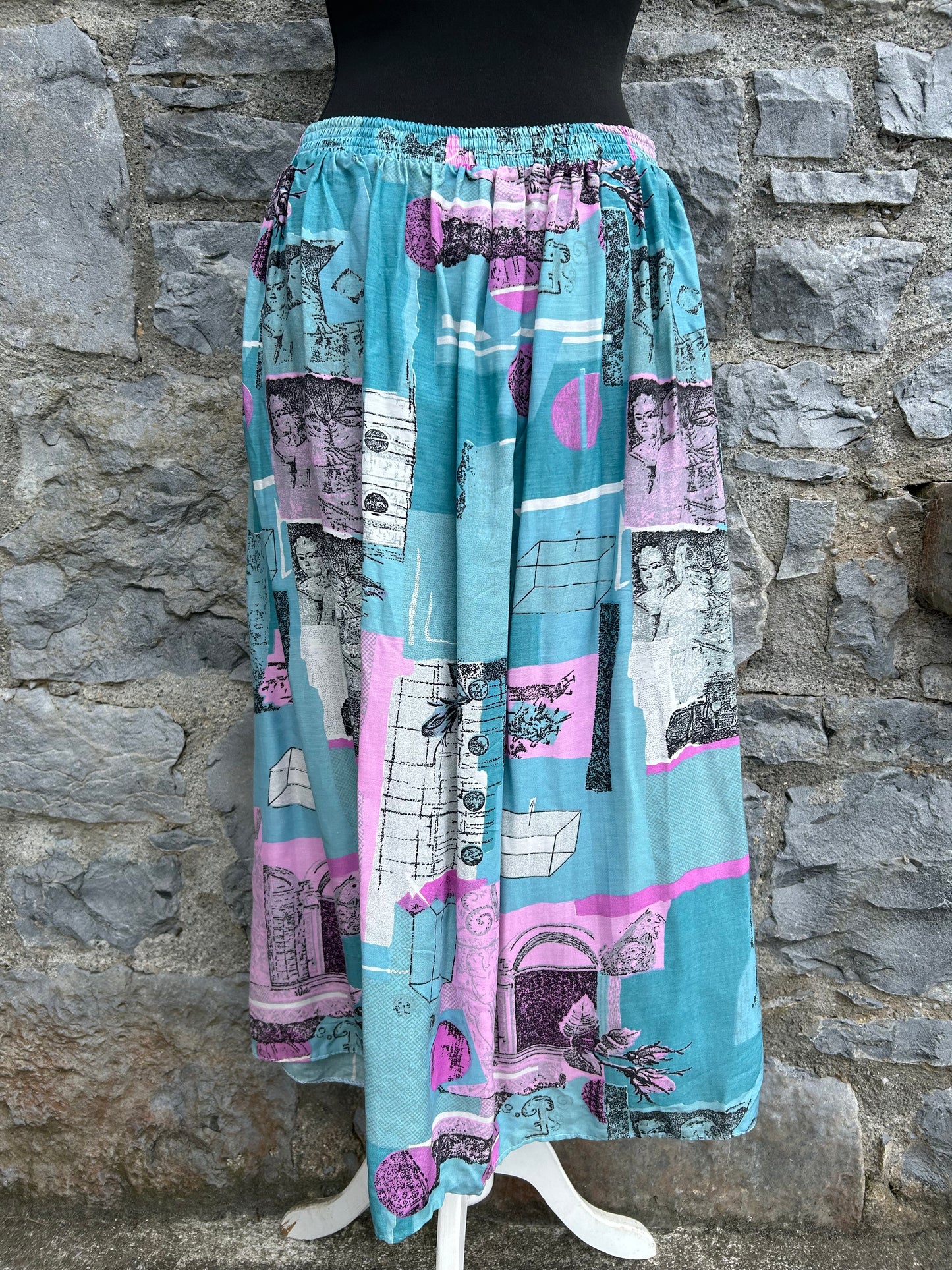 80s teal&pink patchwork skirt uk 12