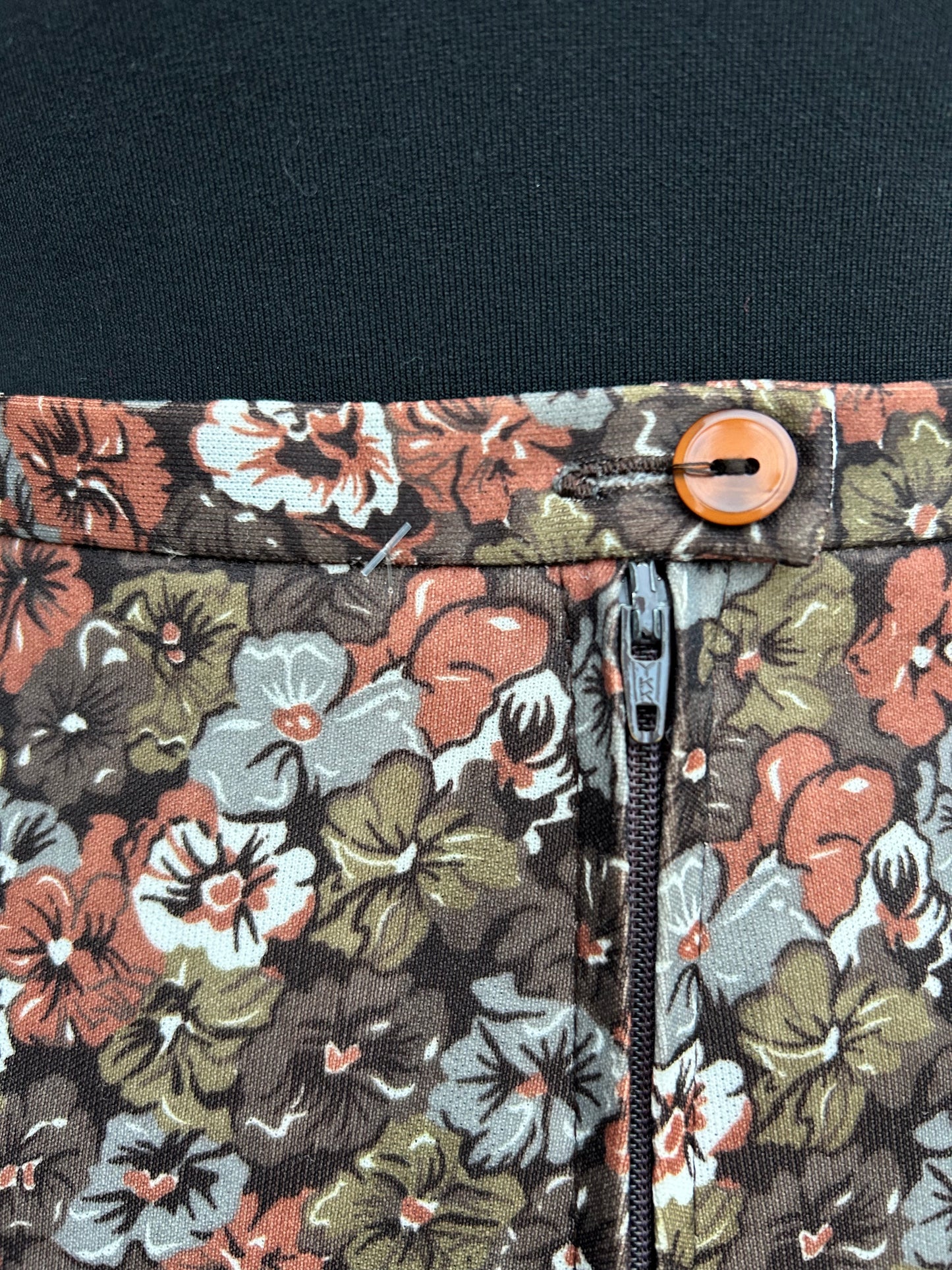 80s brown floral skirt uk 8