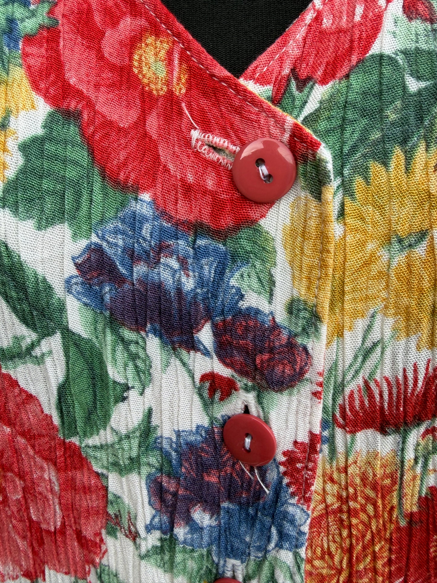 80s red flowers button up dress uk 14