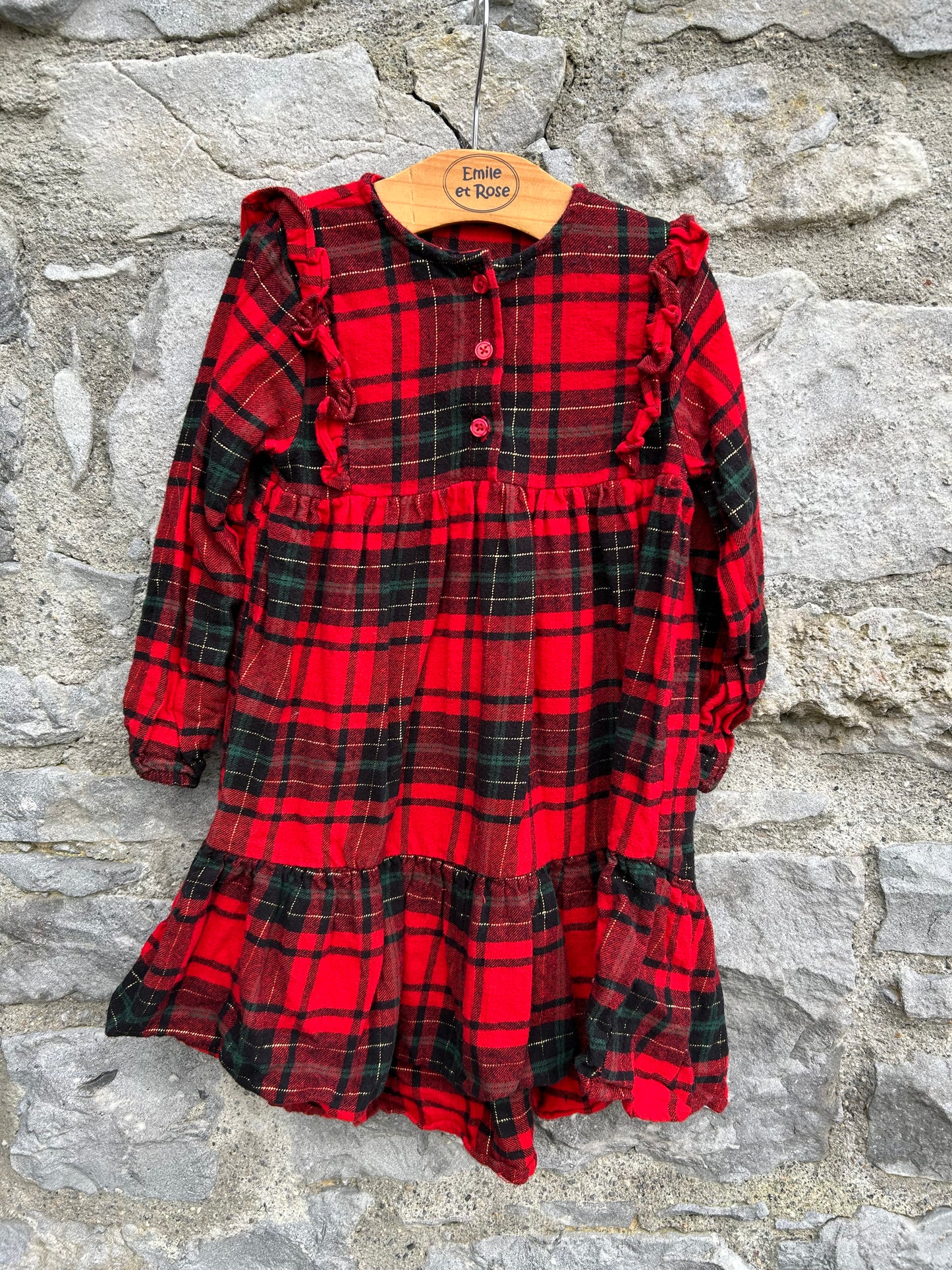 Red check sparkly thread dress  2-3y (92-98cm)