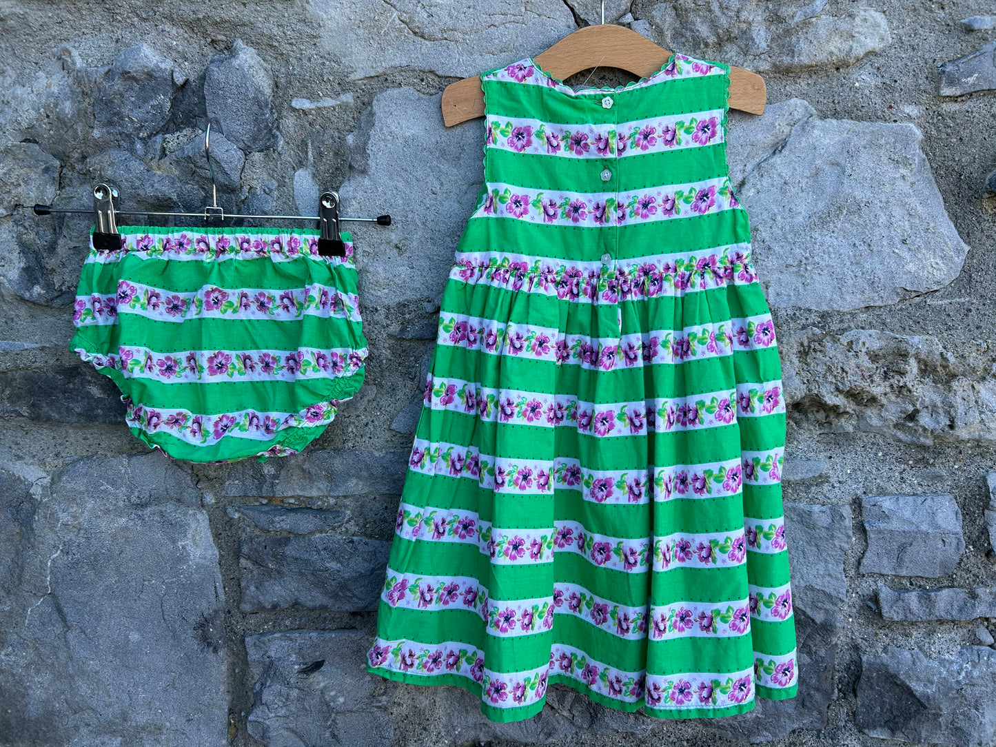 Floral stripes green dress&bloomers 18-24m (86-92cm)