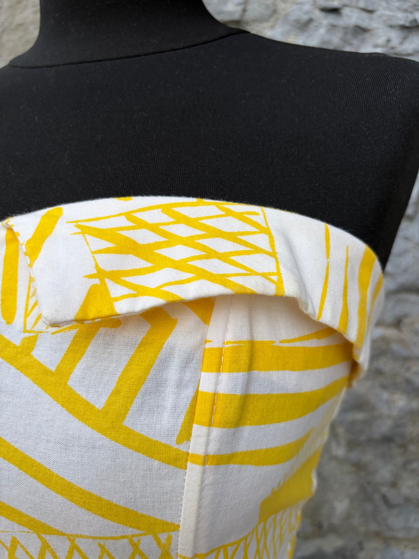 80s yellow abstract dress uk 8