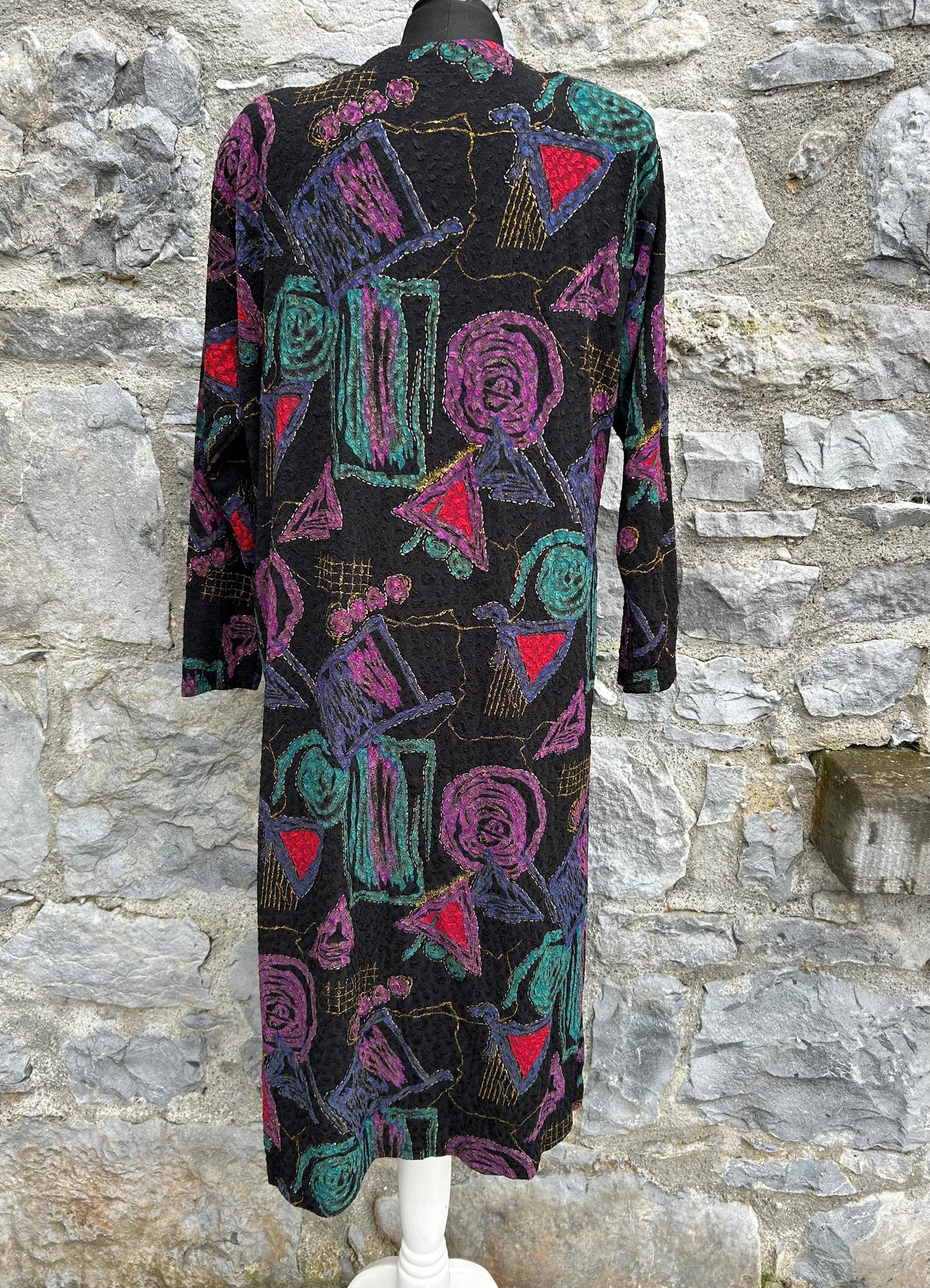 80s abstract black open coat uk 12-14