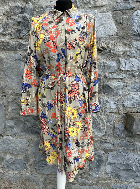 Beige floral button up dress uk 14-16