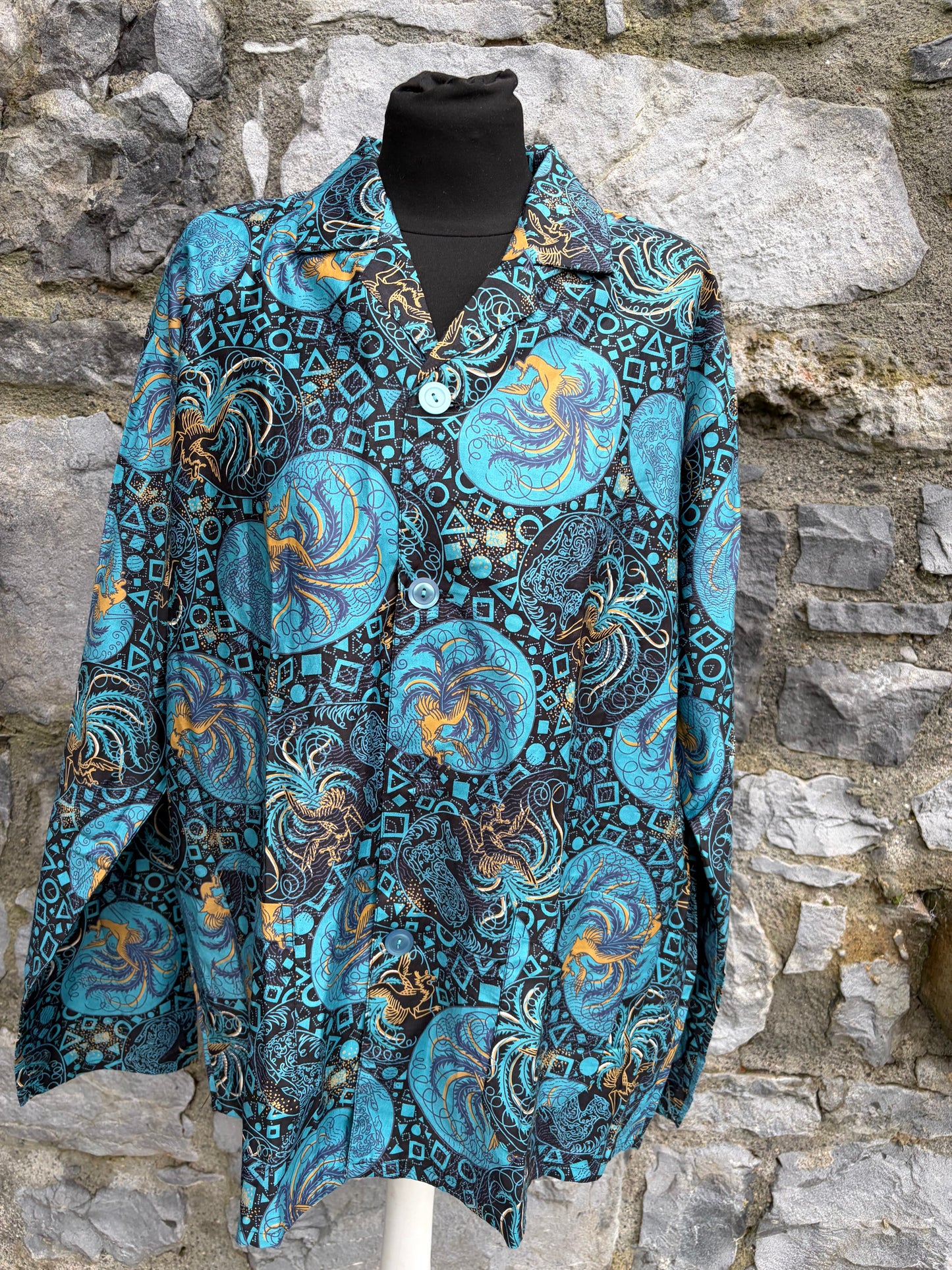 90s blue geometric shirt Large or uk 16-18