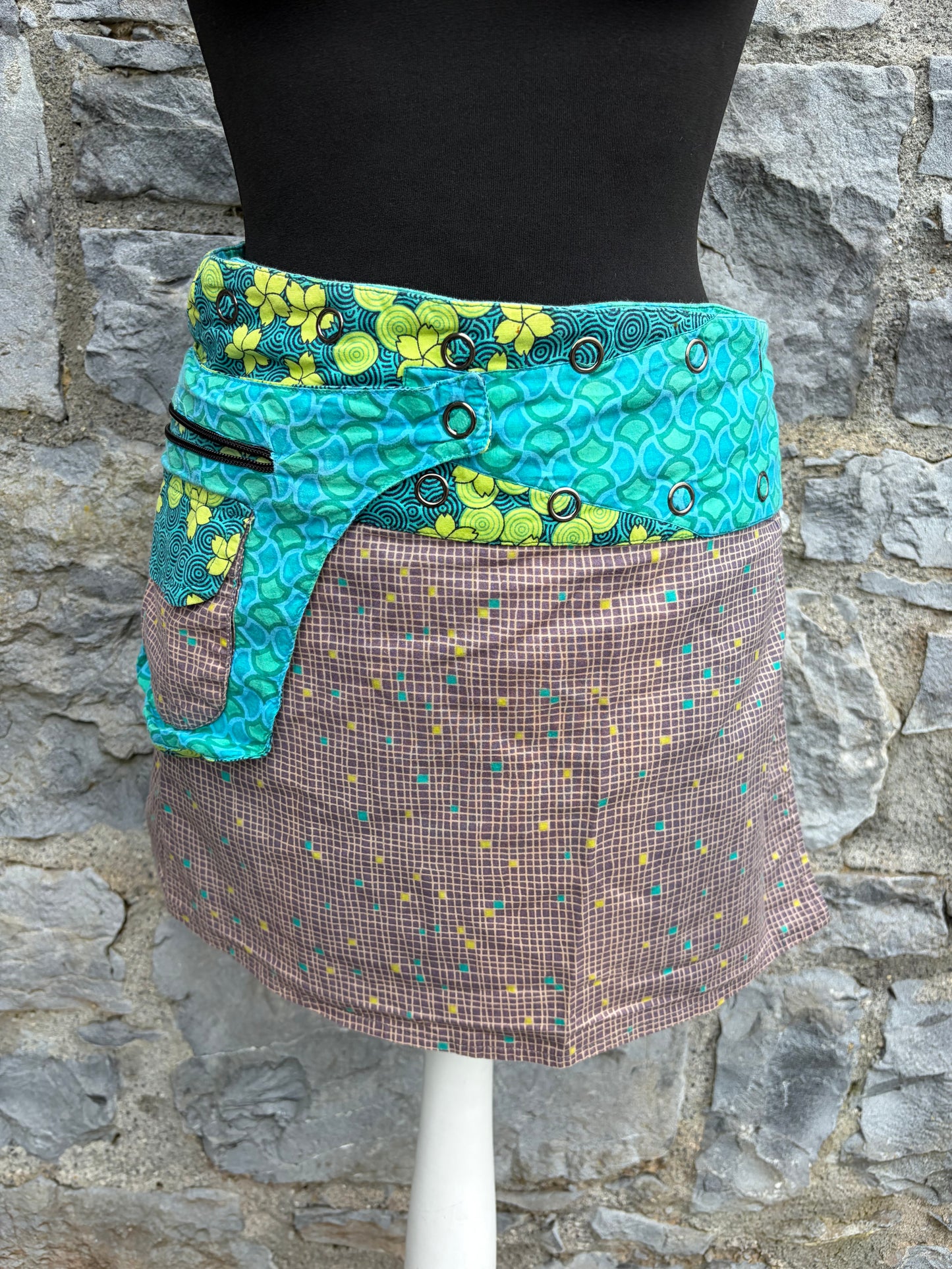 Teal&brown reversible skirt uk 10-12