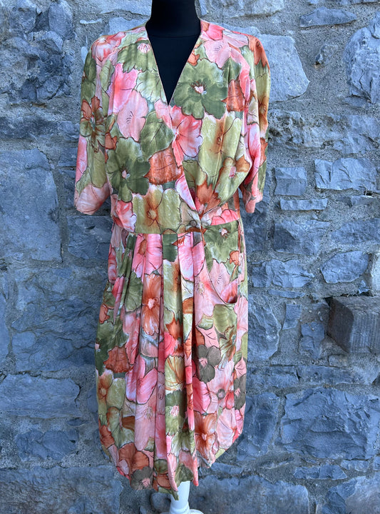 80s Pink&green flowers dress uk 12-14