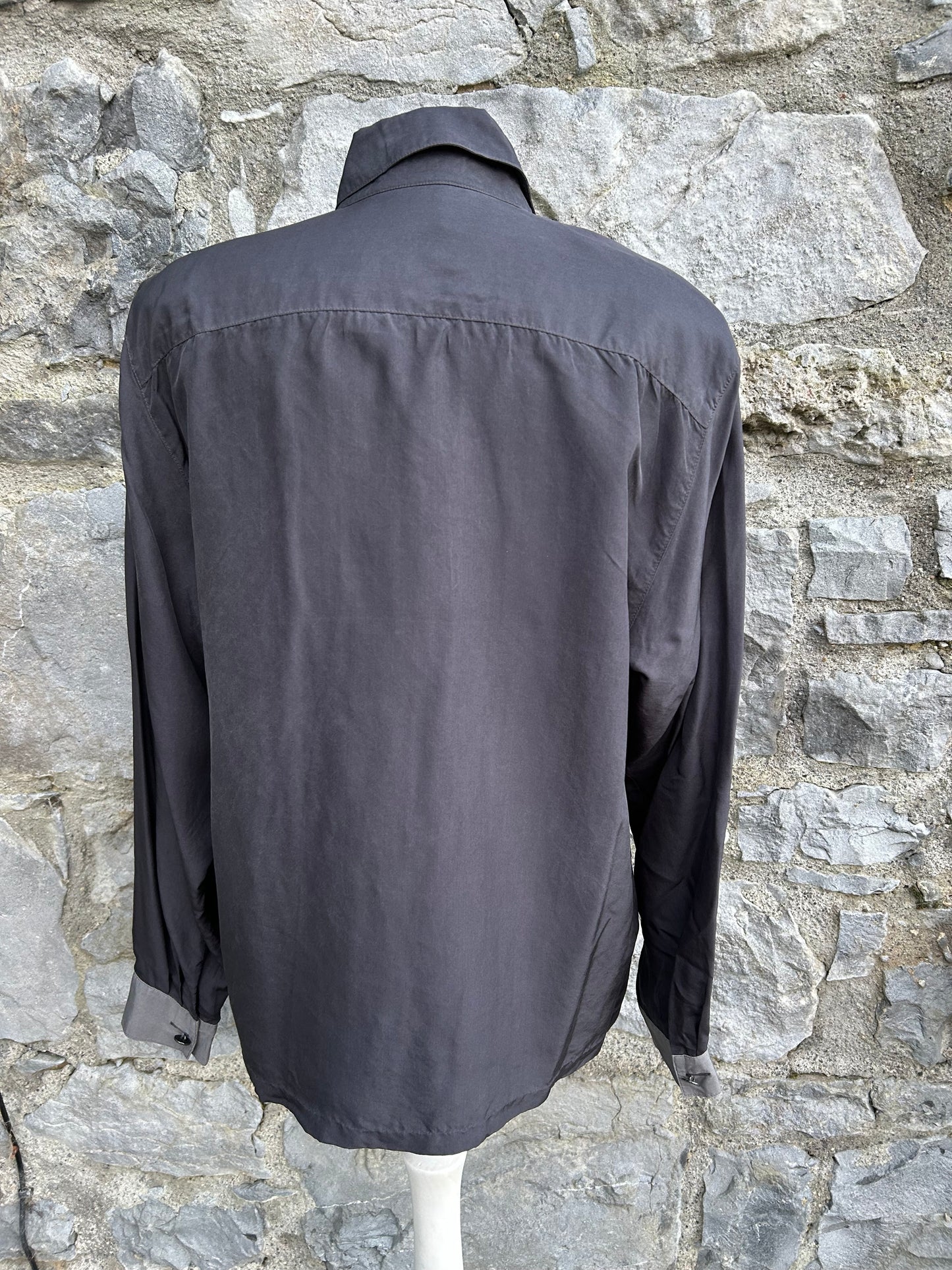 80s Black&grey silk shirt uk 12