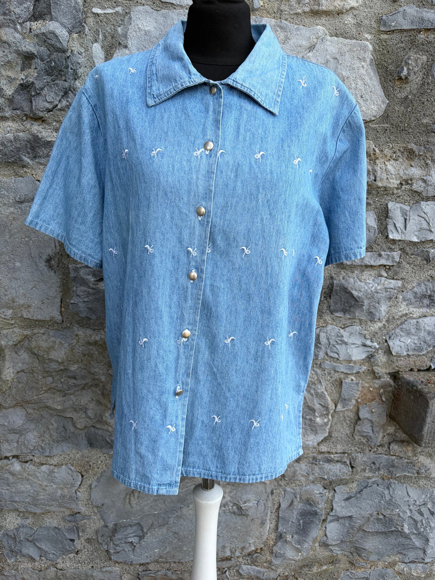 90s denim embroidered shirt uk 12-14