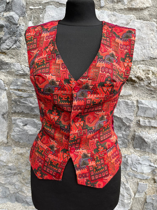 90s red patchwork waistcoat   12-14y (152-164c