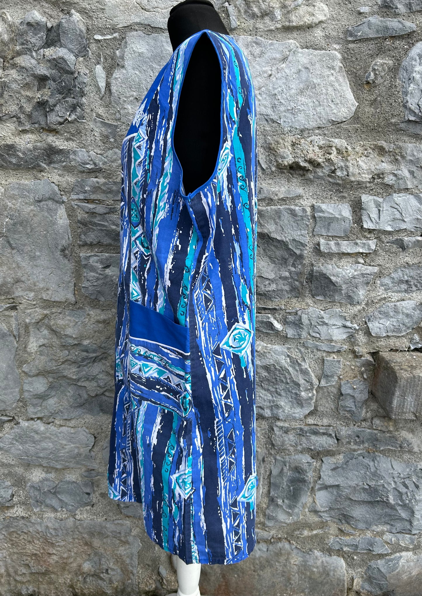 80s geometric blue dress uk 14