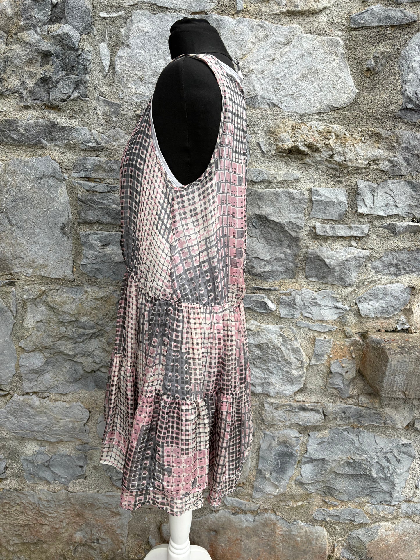 Grey&pink patterned silk dress uk 12