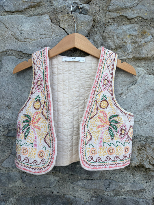 Palm trees ivory waistcoat  3-4y (98-104cm)
