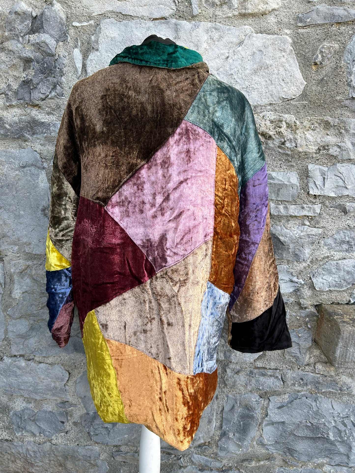 90s colourful patchwork velvet coat uk 14-16